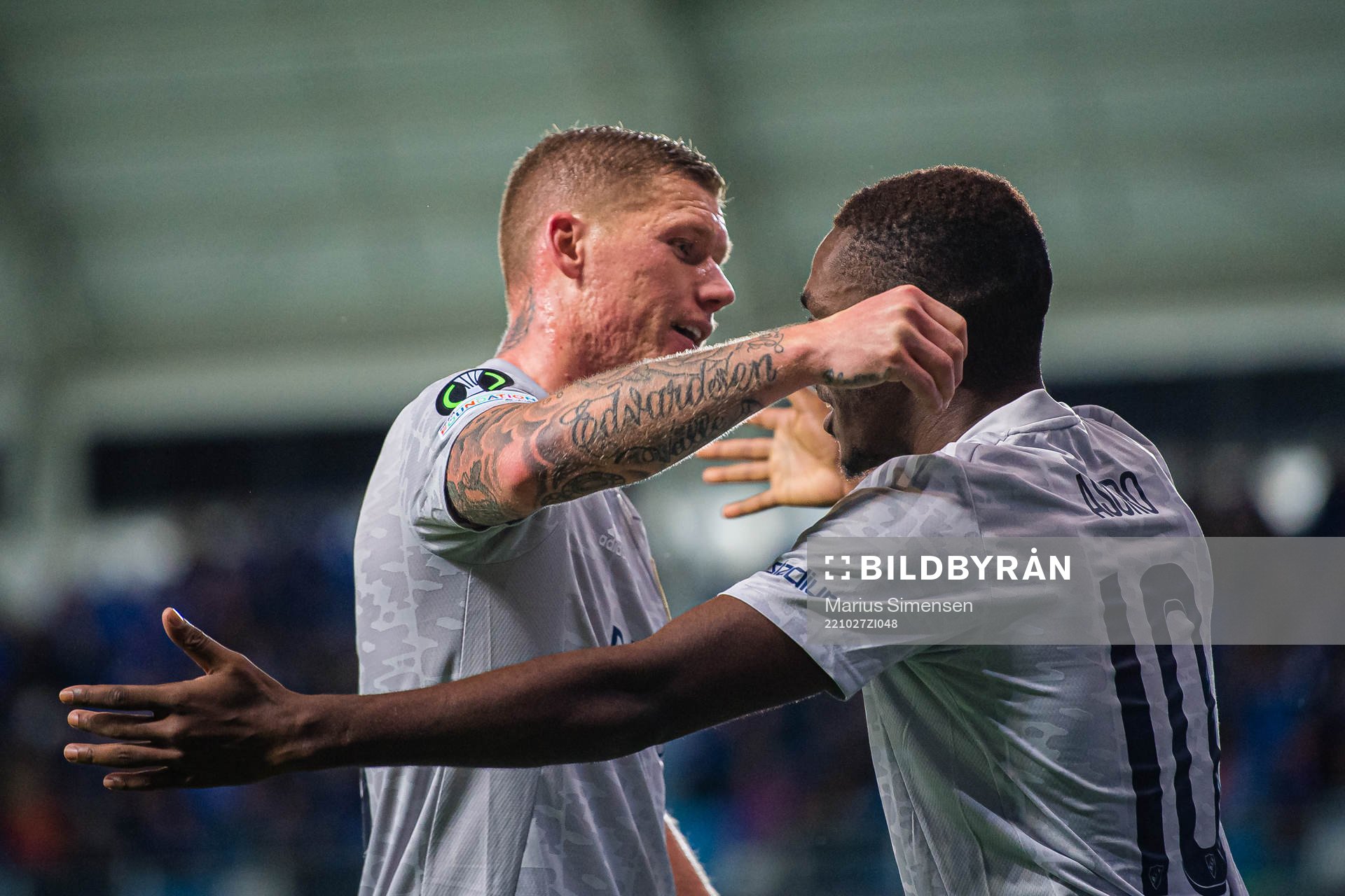 Joel Asoro of Djurgården celebrates with Victor Edvardsen