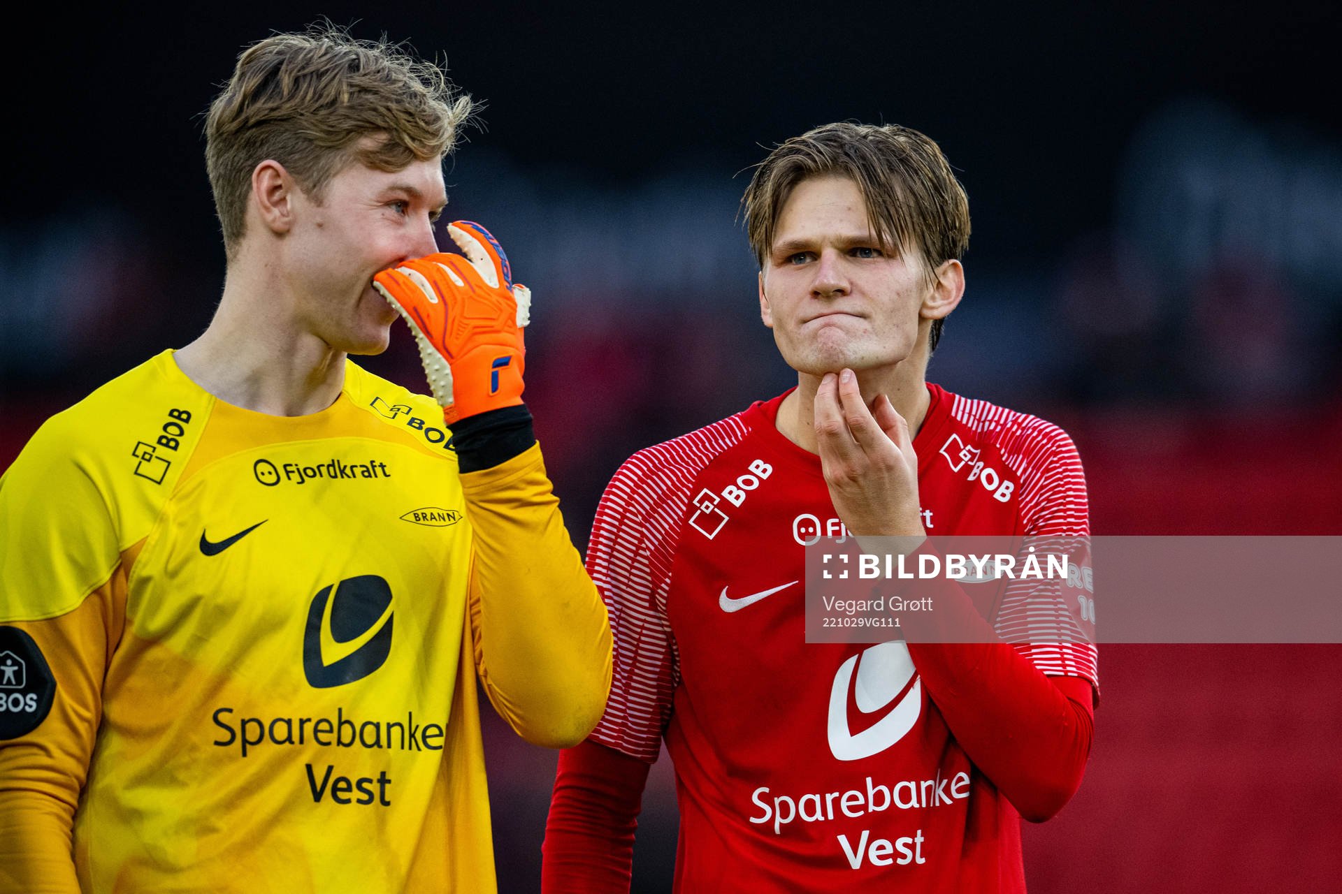 Goalkeeper Mathias Dyngeland and David Møller Wolfe of