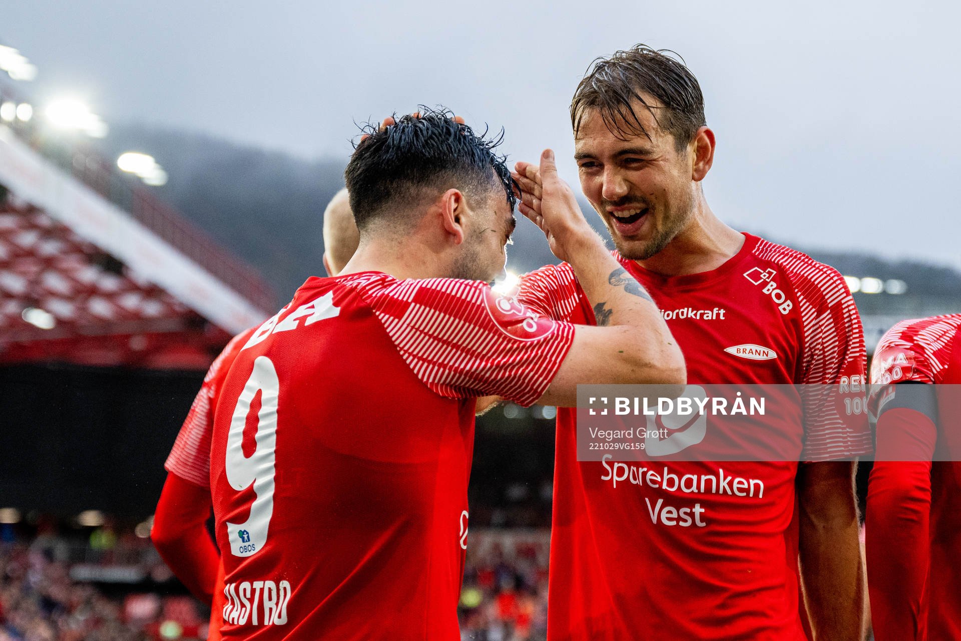 Niklas Castro of Brann celebrates with teammate Fredrik