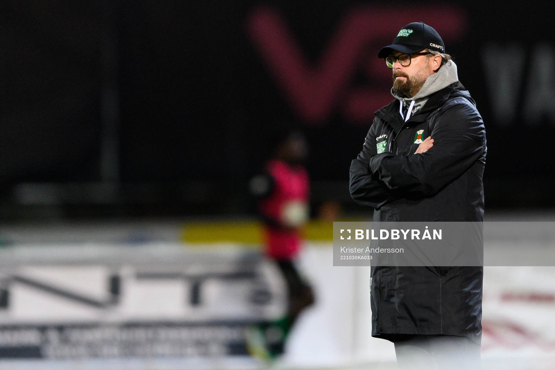 Varbergs huvudtränare Joakim Persson under fotbollsmatchen i Allsvenskan mellan Varberg och Malmö FF den 30 oktober 2022 i Varberg. 