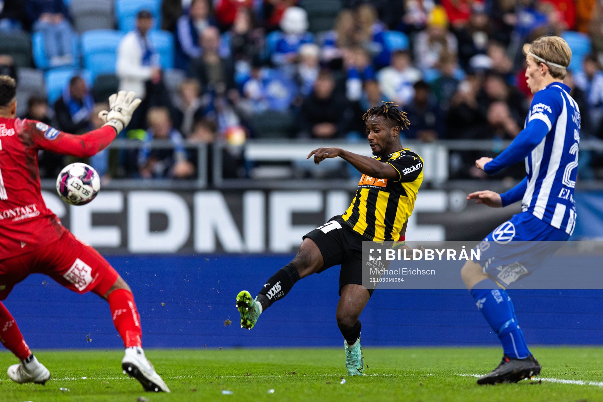 Häckens Ibrahim Sadiq under fotbollsmatchen i Allsvenskan mellan IFK Göteborg och Häcken den 30 oktober 2022 i Göteborg. 