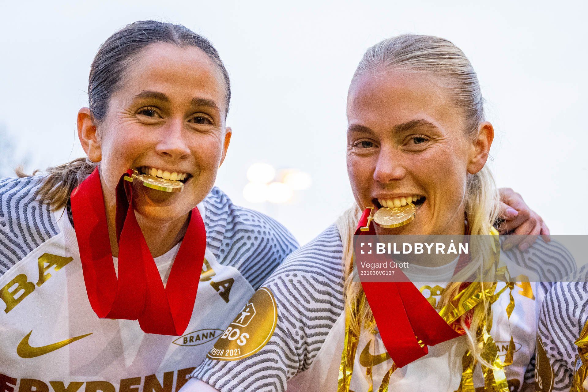 Ingrid Ryland and Guro Bergsvand of Brann celebrate
