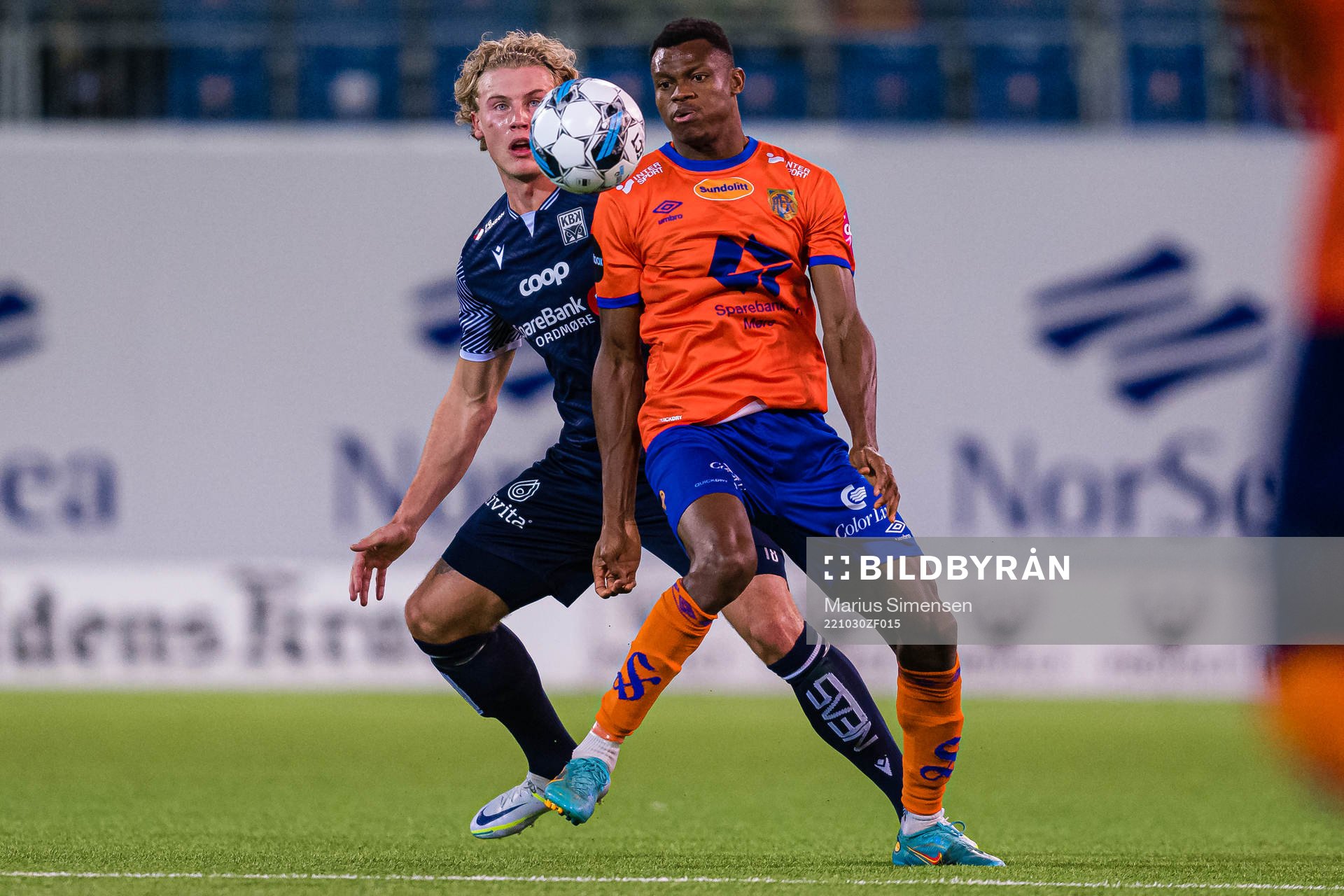 Sebastian Jarl of Kristiansund and Ebiye Moses of Aalesund