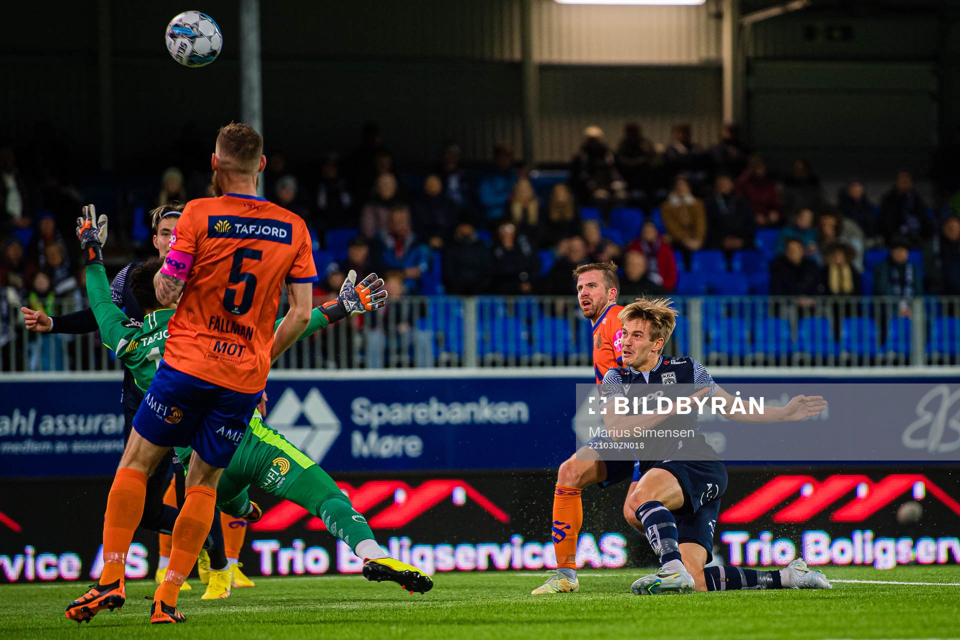 Snorre Strand Nilsen of Kristiansund missing a chance to score during the Eliteserien match between Kristiansund and Aalesund on October 30, 2022 in Kristiansund.