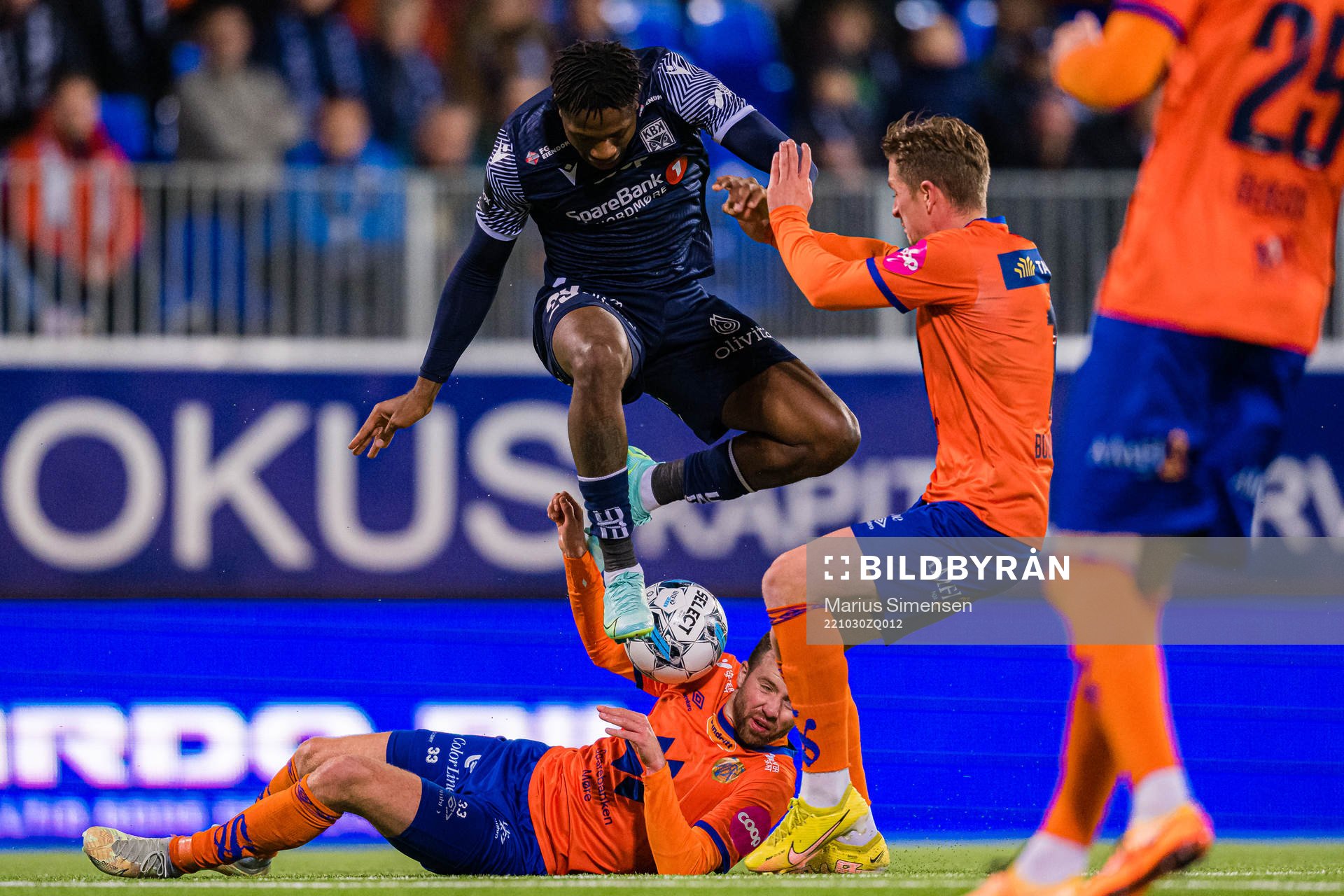Pemi Moumbagna Faris of Kristiansund and Simen Rafn of
