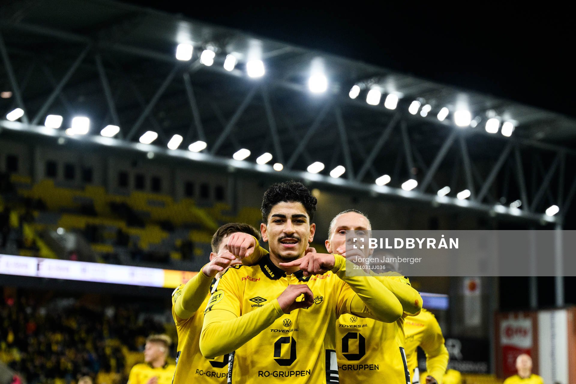 Elfsborgs Ahmed Qasem jublar efter 3-0 under fotbollsmatchen i Allsvenskan mellan Elfsborg och Helsingborg den 31 oktober 2022 i Borås.