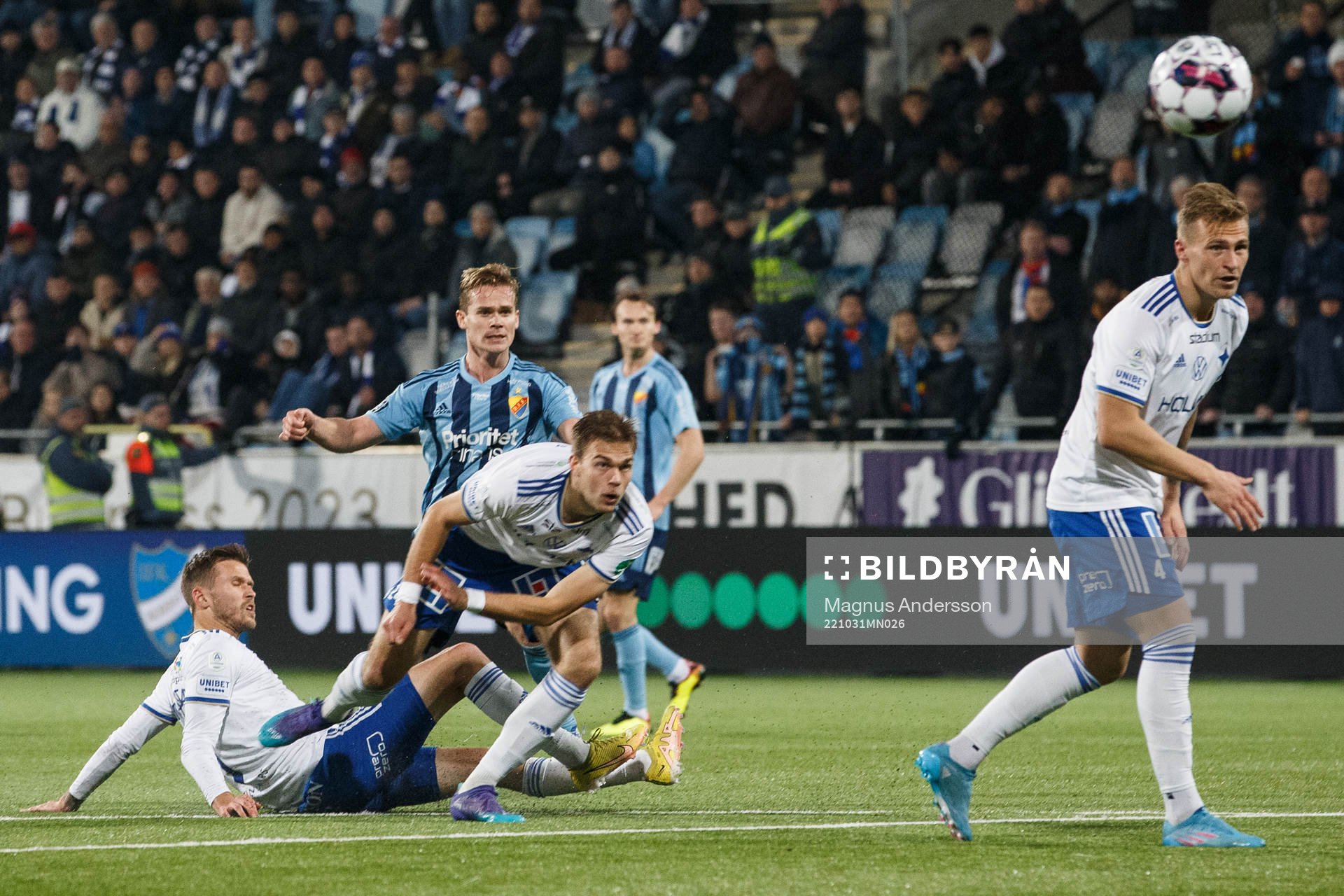 Djurgårdens Hampus Finndell under fotbollsmatchen i Allsvenskan mellan IFK Norrköping och Djurgården den 31 oktober 2022 i Norrköping.