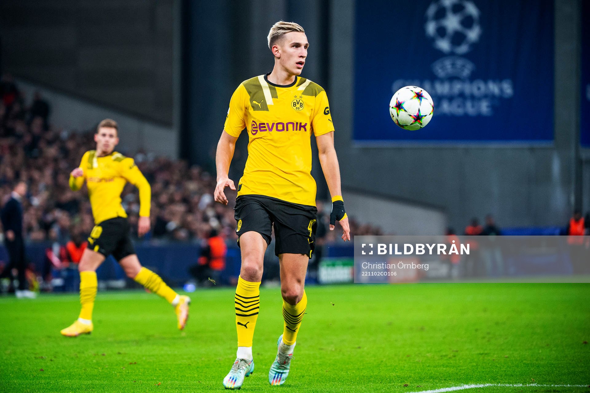 Nico Schlotterbeck of Dortmund during the UEFA Champions League football match between FC Copenhagen and Dortmund on November 2, 2022 in Copenhagen.