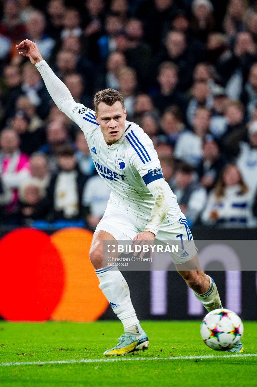 Viktor Claesson of FC Copenhagen during the UEFA Champions League football match between FC Copenhagen and Dortmund on November 2, 2022 in Copenhagen.