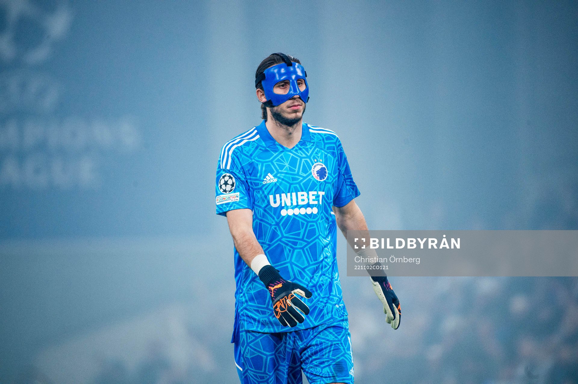 Goalkeeper Kamil Grabara of FC Copenhagen during the UEFA Champions League football match between FC Copenhagen and Dortmund on November 2, 2022 in Copenhagen.