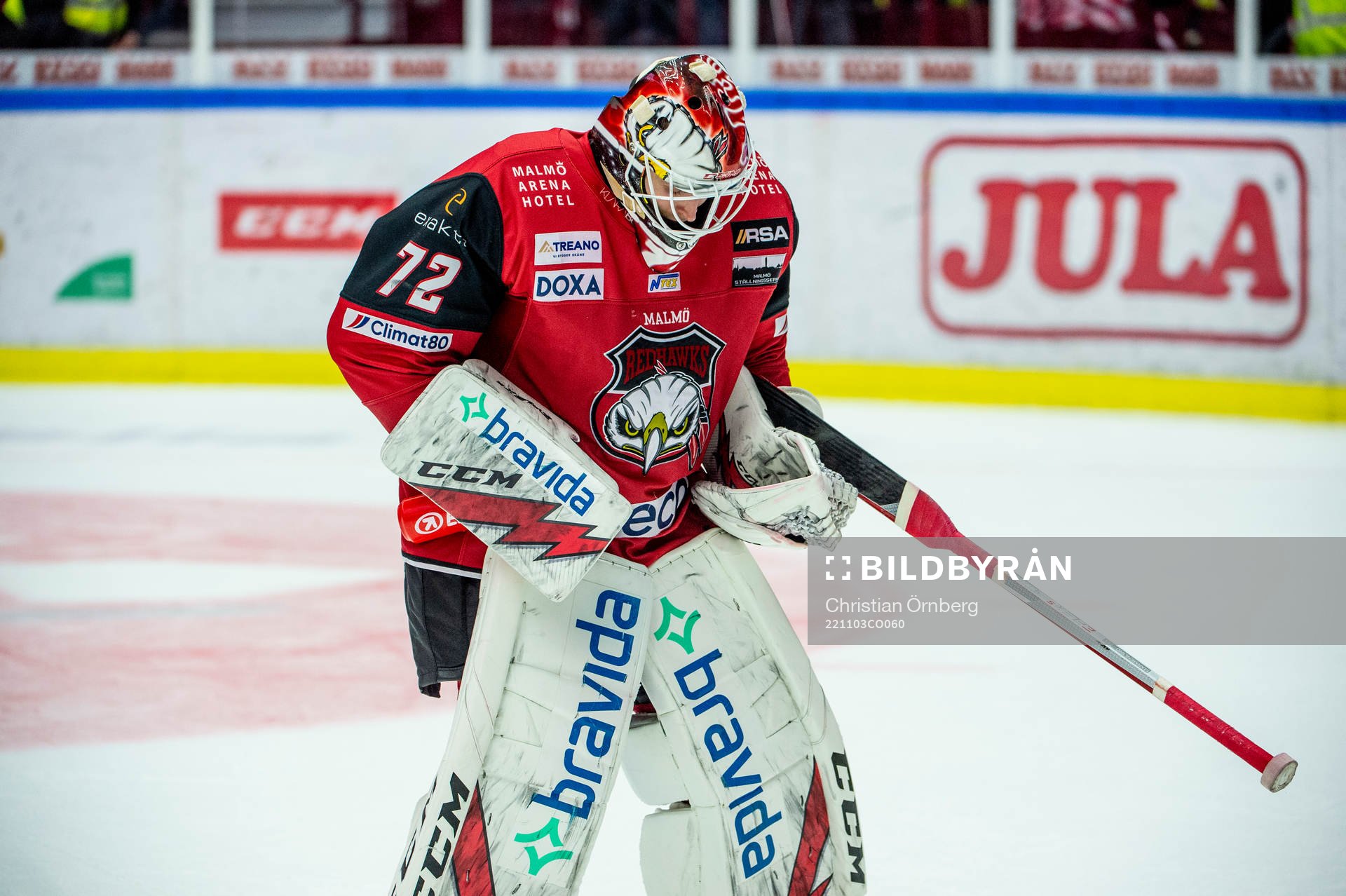 Malmö Redhawks målvakt Daniel Marmenlind  deppar