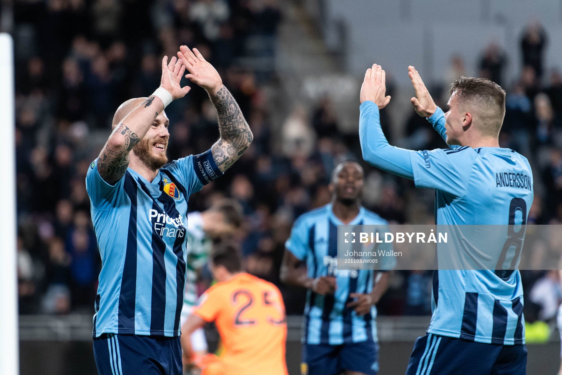 Magnus Eriksson and Elias Andersson of Djurgården celebrate