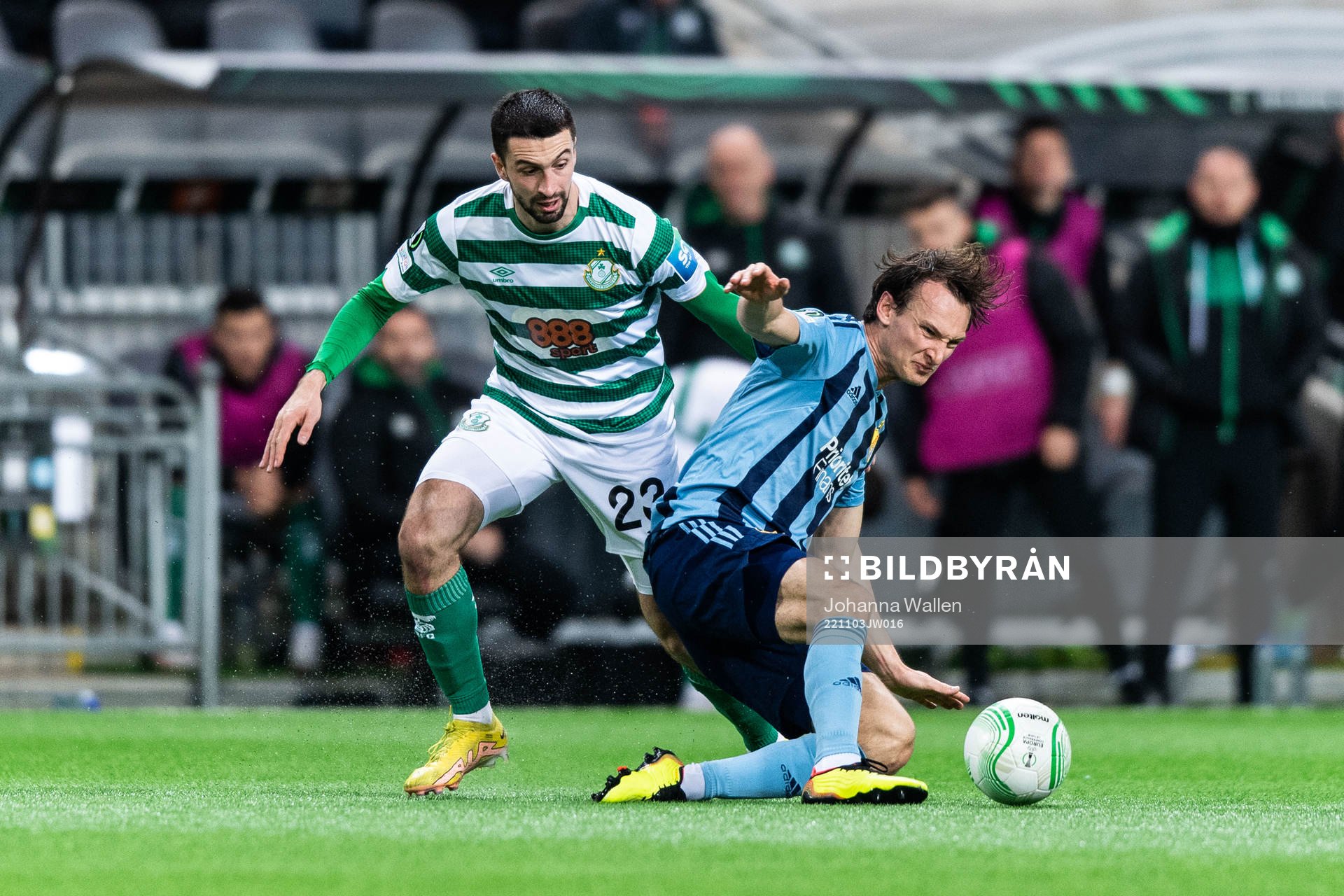 Neil Farrugia of Shamrock Rovers and Hjalmar Ekdal of
