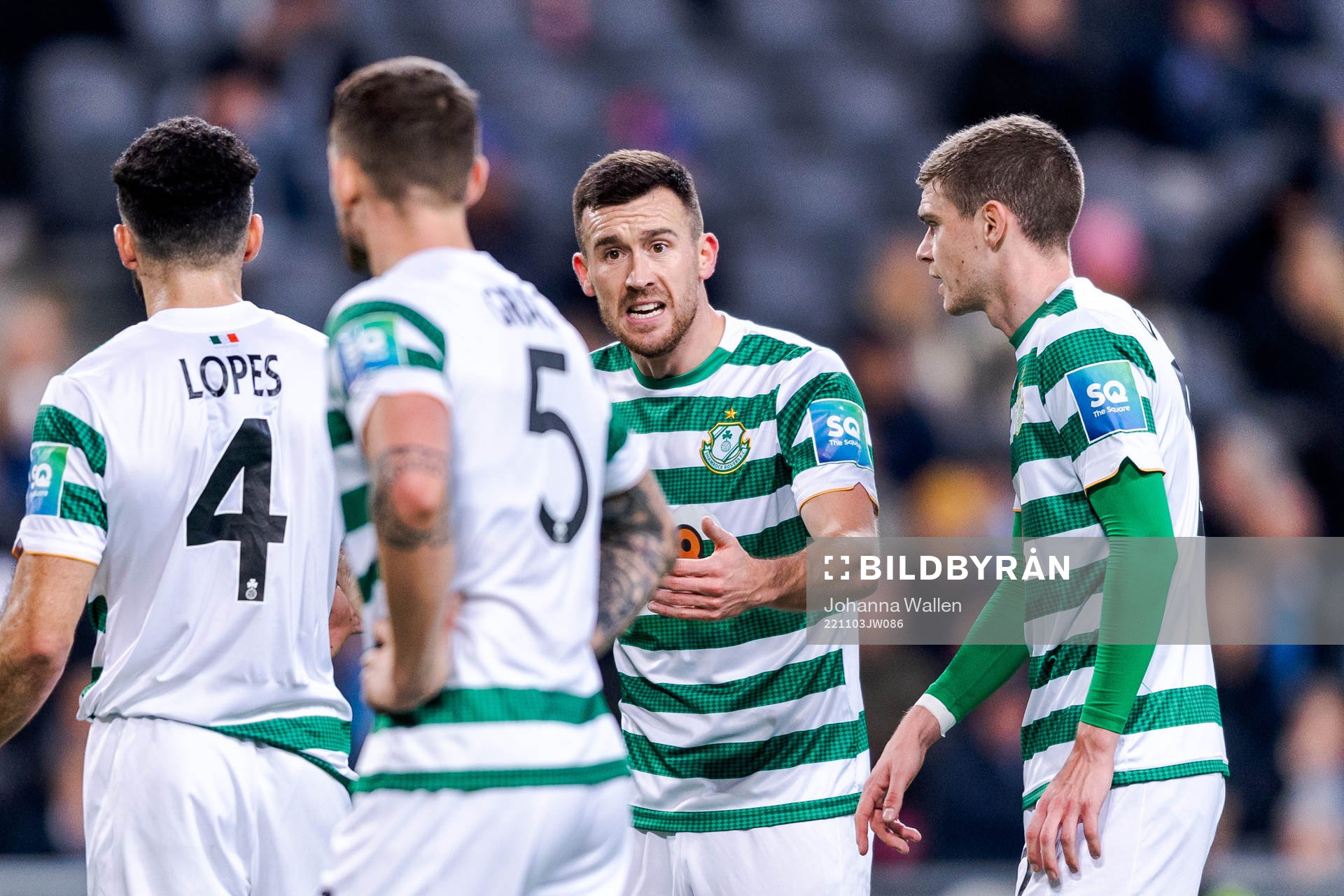 Aaron Greene of Shamrock Rovers during the UEFA Conference League match between Djurgården and Shamrock Rovers on November 3, 2022 in Stockholm.