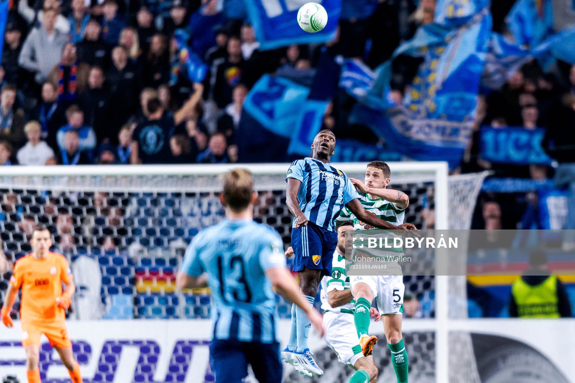 Joel Asoro of Djurgården and Lee Grace of Shamrock Rovers