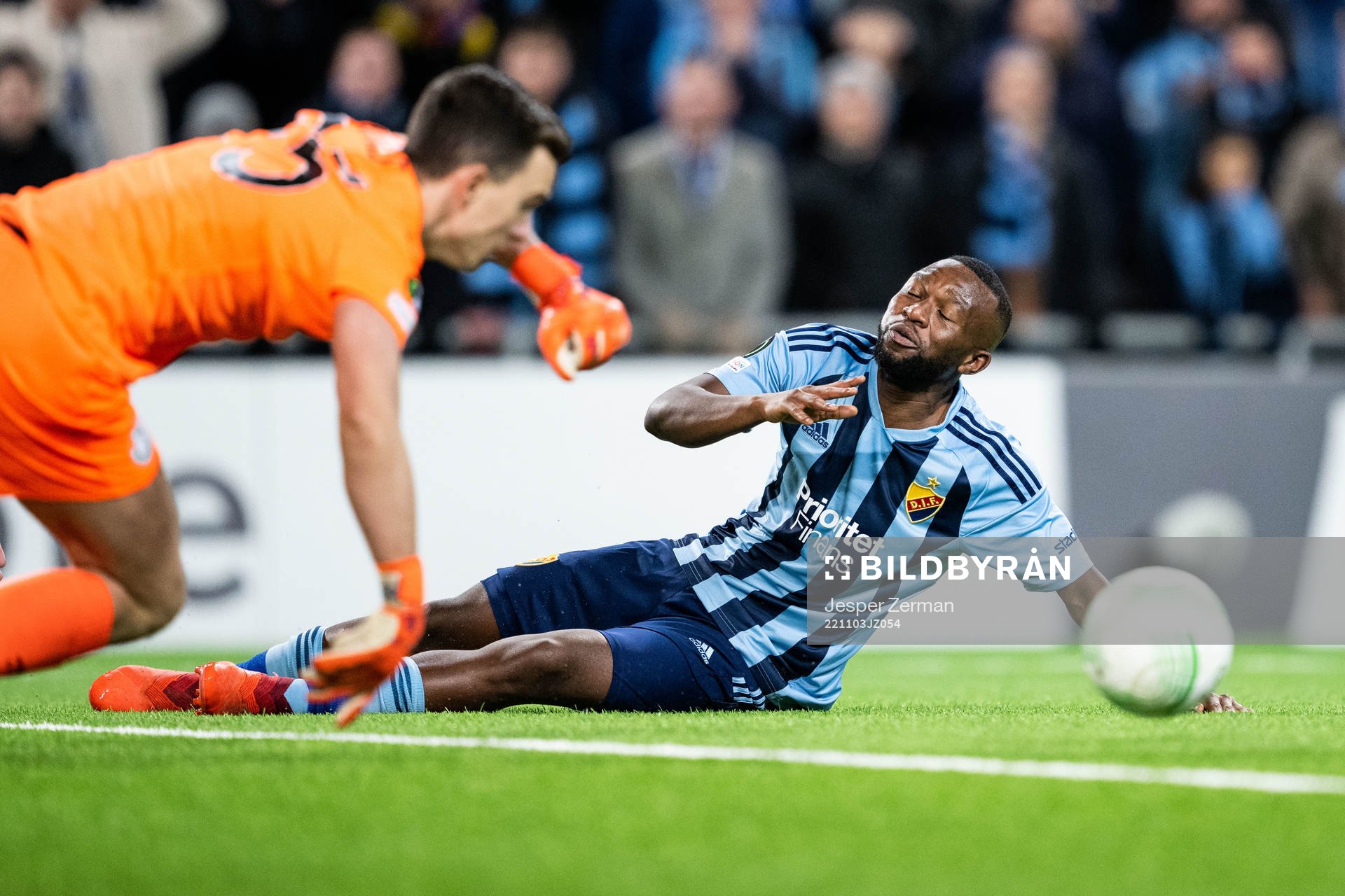 Emmanuel Justine Rabby Banda of Djurgården looks dejected