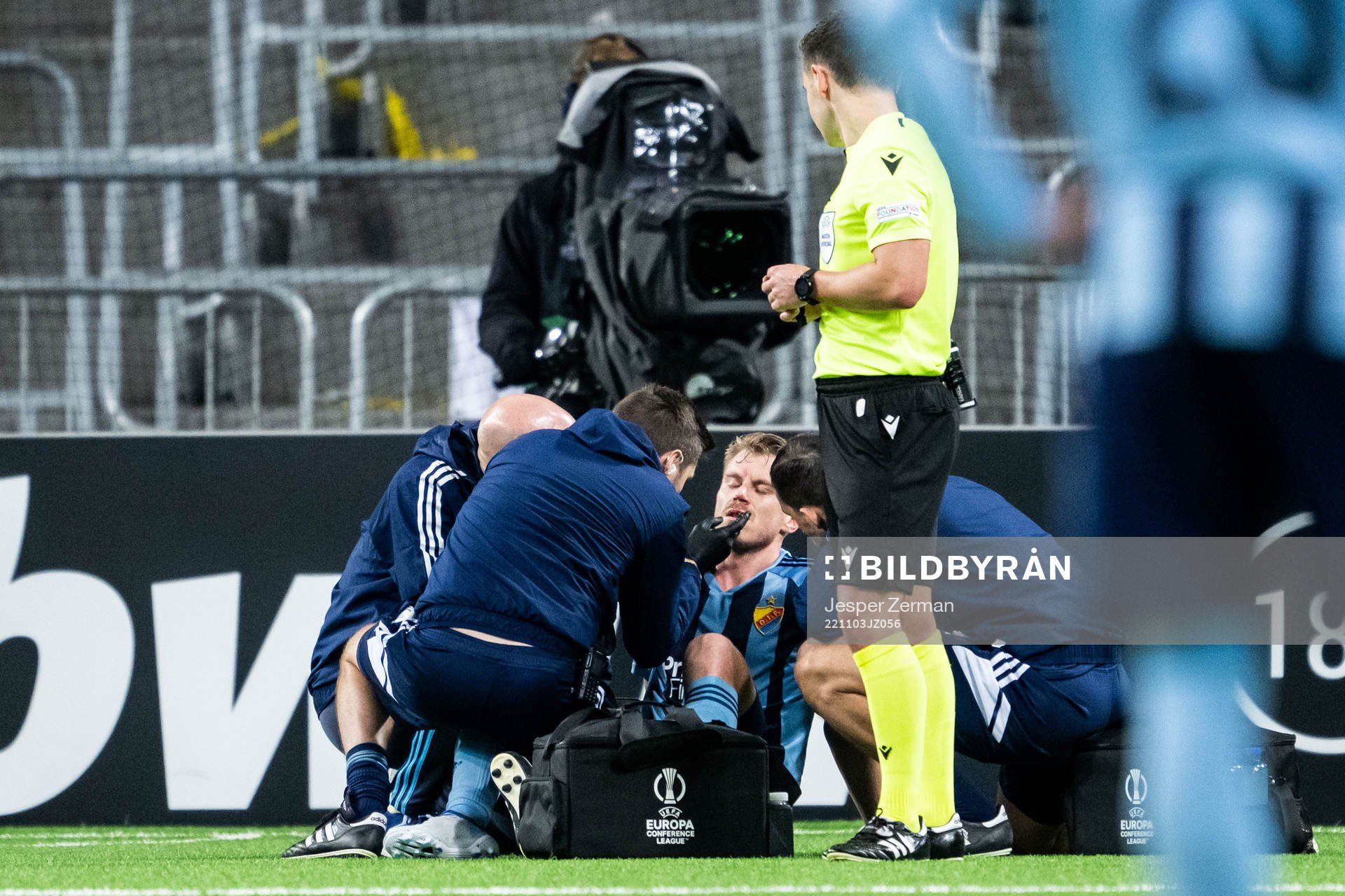 Rasmus Schuller of Djurgården receives medical attention