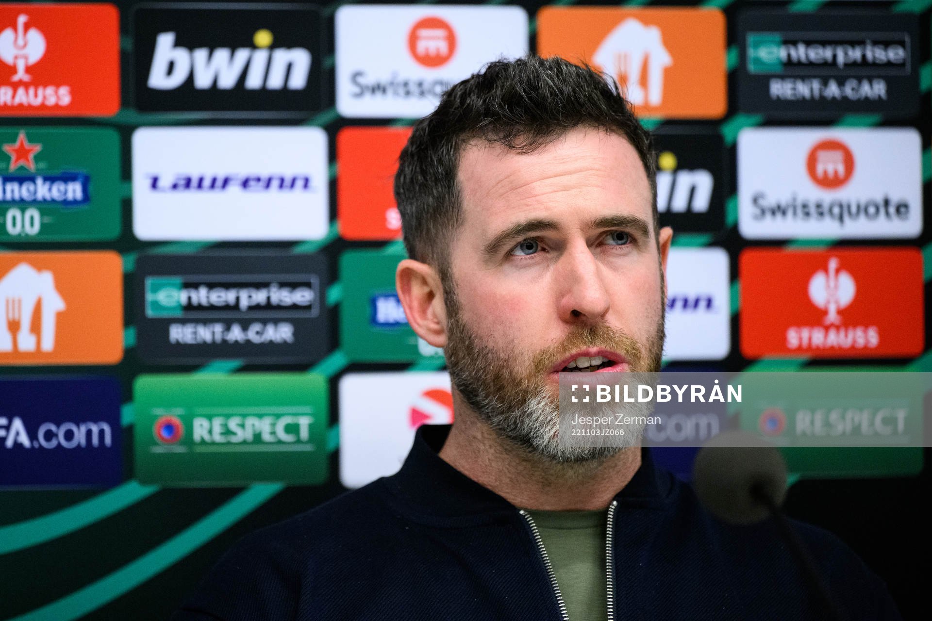 Head coach Stephen Bradley of Shamrock Rovers at a press conference after the UEFA Conference League match between Djurgården and Shamrock Rovers on November 3, 2022 in Stockholm.