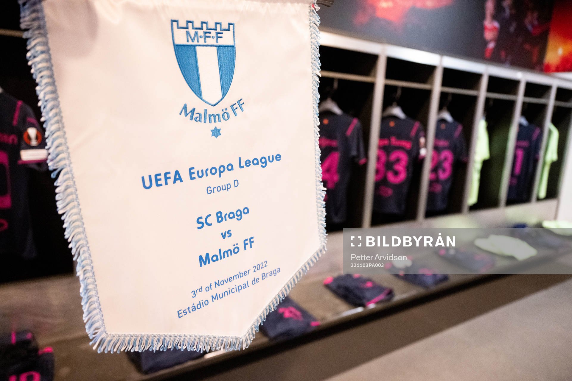 General view of the matchday pennant in the dressing room