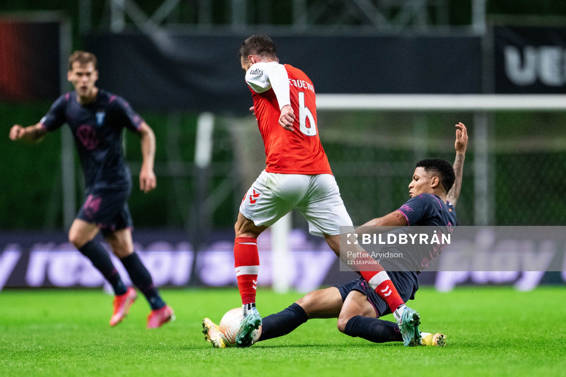Romain Gall of Malmö FF and Nuno Sequeira of Braga