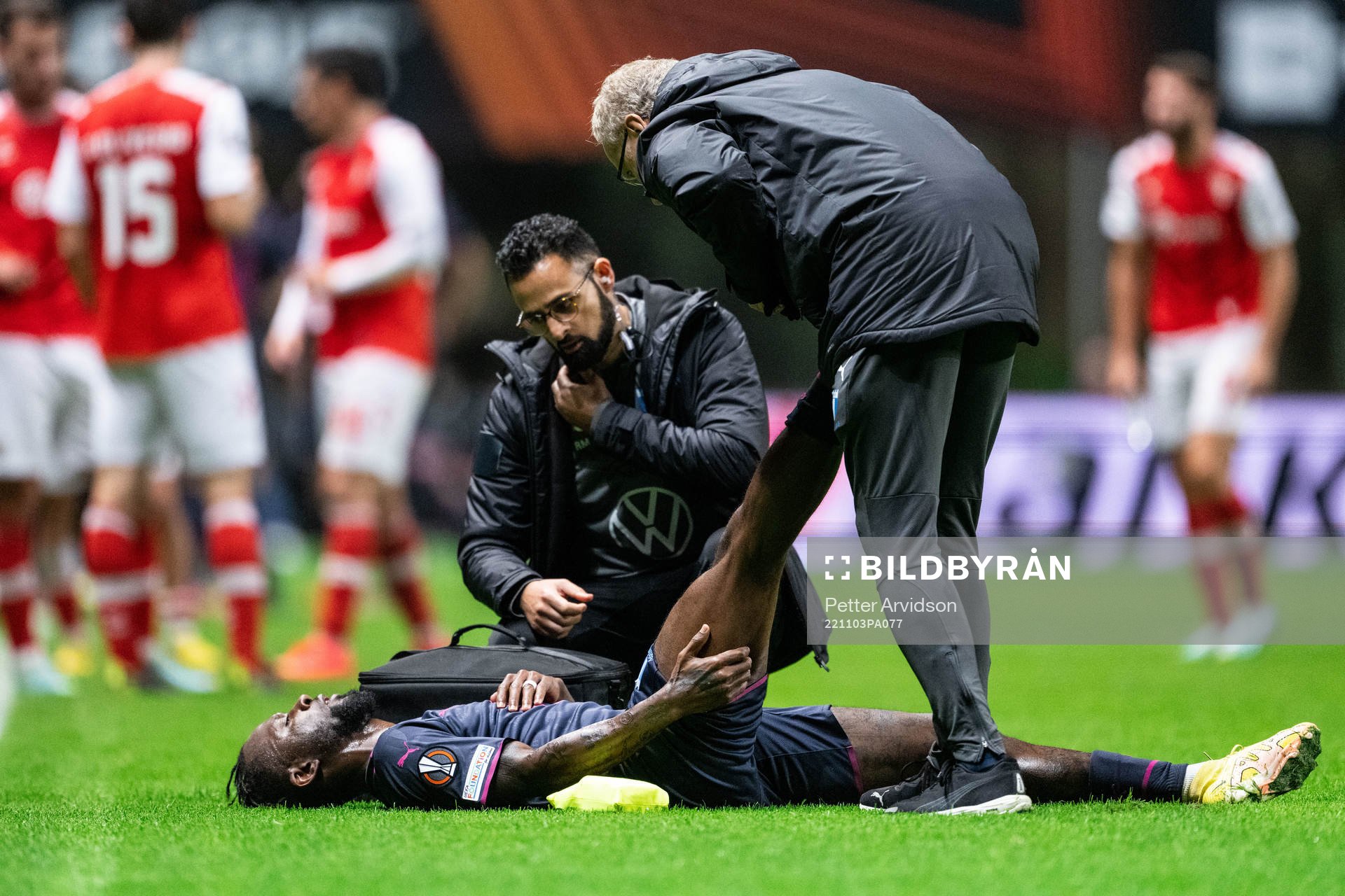 Mohammed Buya Turay of Malmö FF in pain