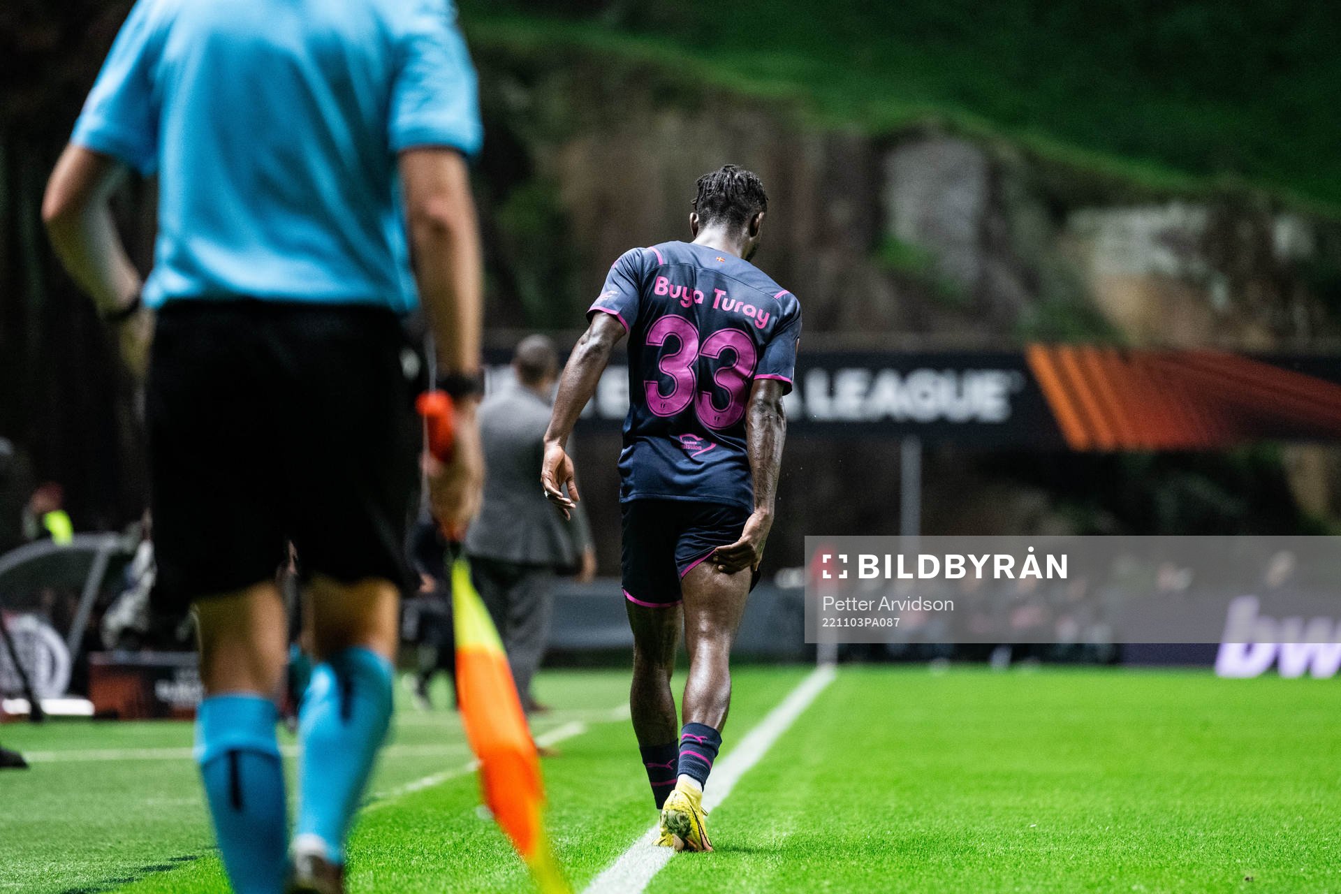 Mohammed Buya Turay of Malmö FF in pain