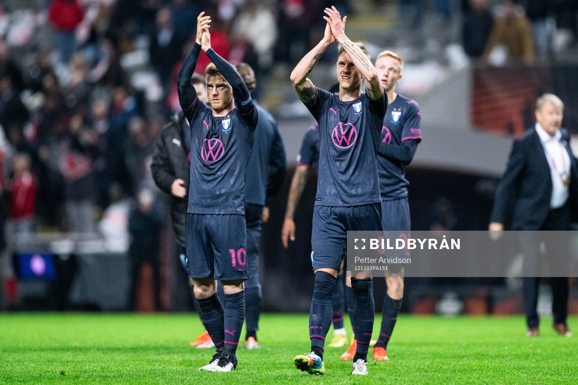 Anders Christiansen and Søren Rieks of Malmö FF after the UEFA Europa League between Braga and Malmö FF on November 3, 2022 in Braga.
