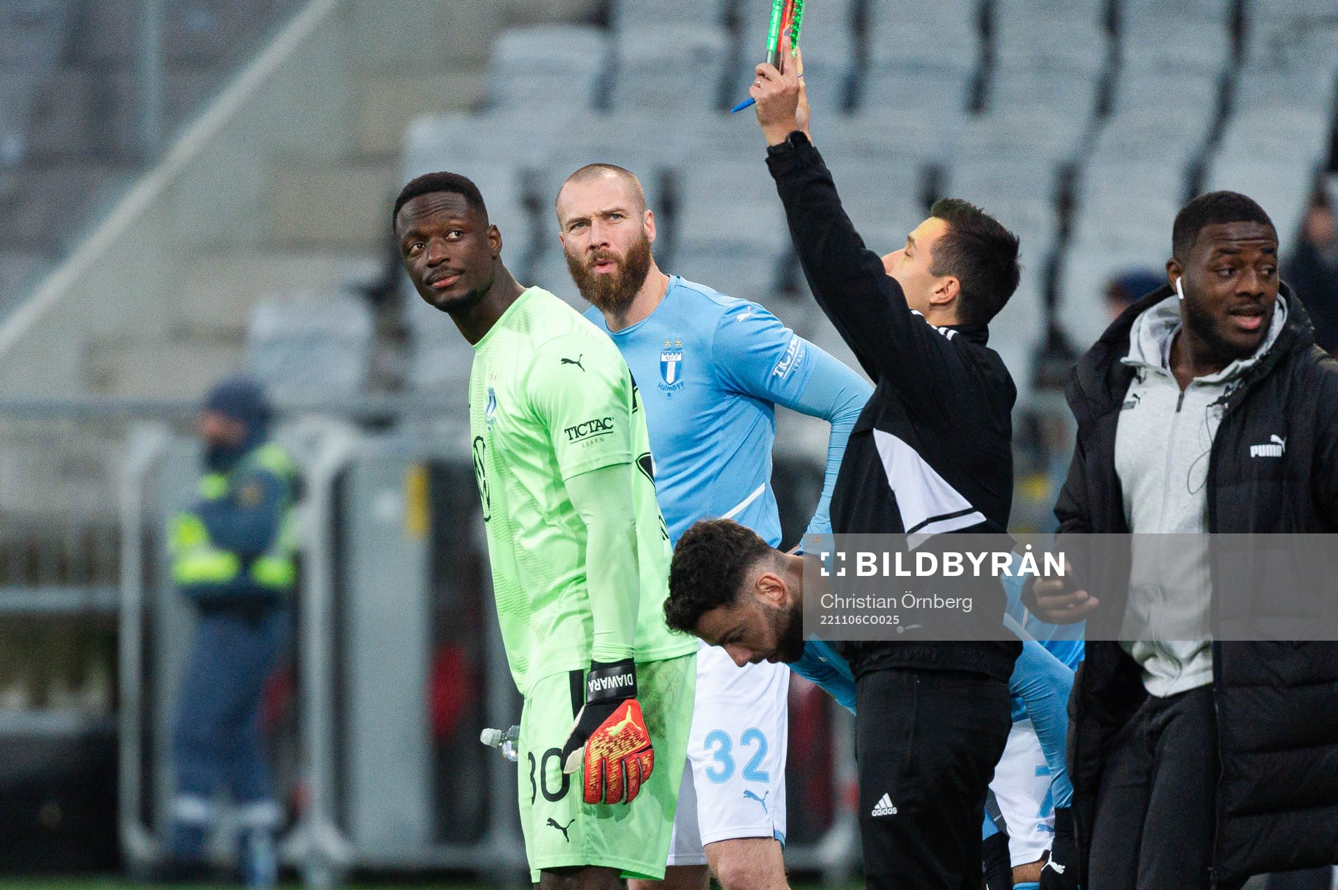 Malmö FFs målvakt Ismael Diawara, Jo Inge Berget och