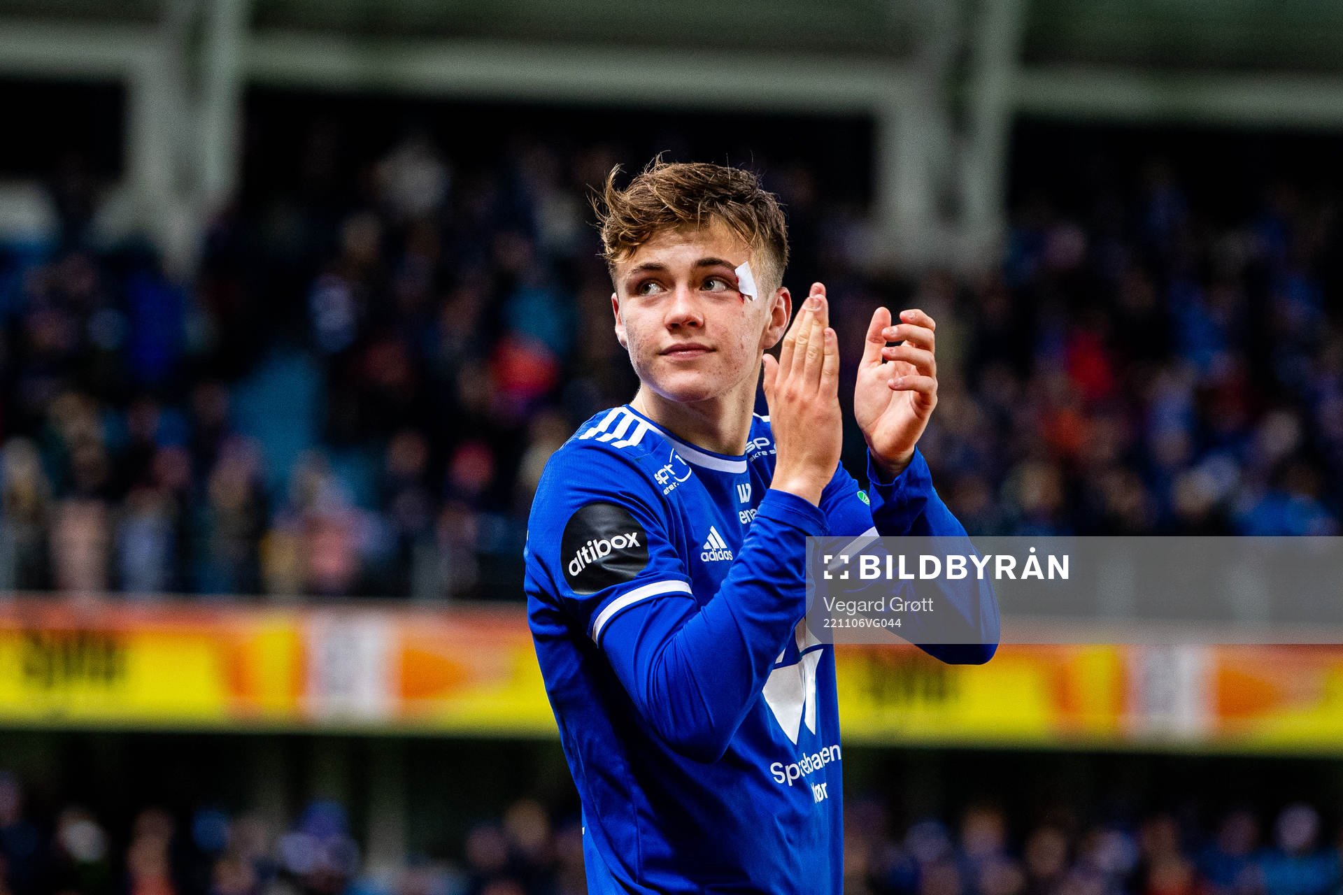 Johan Johanessen Bakke of Molde celebrates winning the league after the Eliteserien football match between Molde and Sandefjord on November 6, 2022 in Molde.