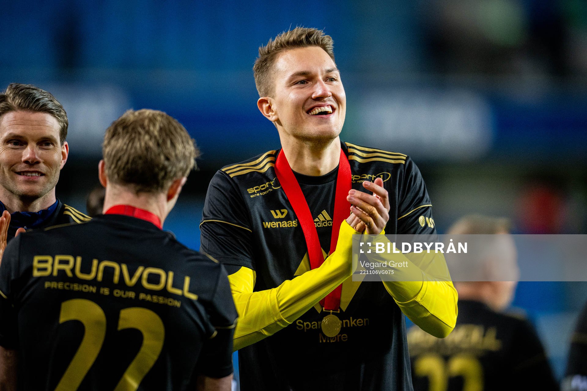 Goalkeeper Jacob Karlstrøm of Molde celebrates winning the