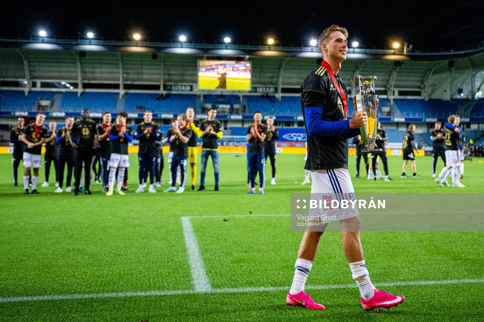 Magnus Retsius Grødem of Molde celebrates with the trophy