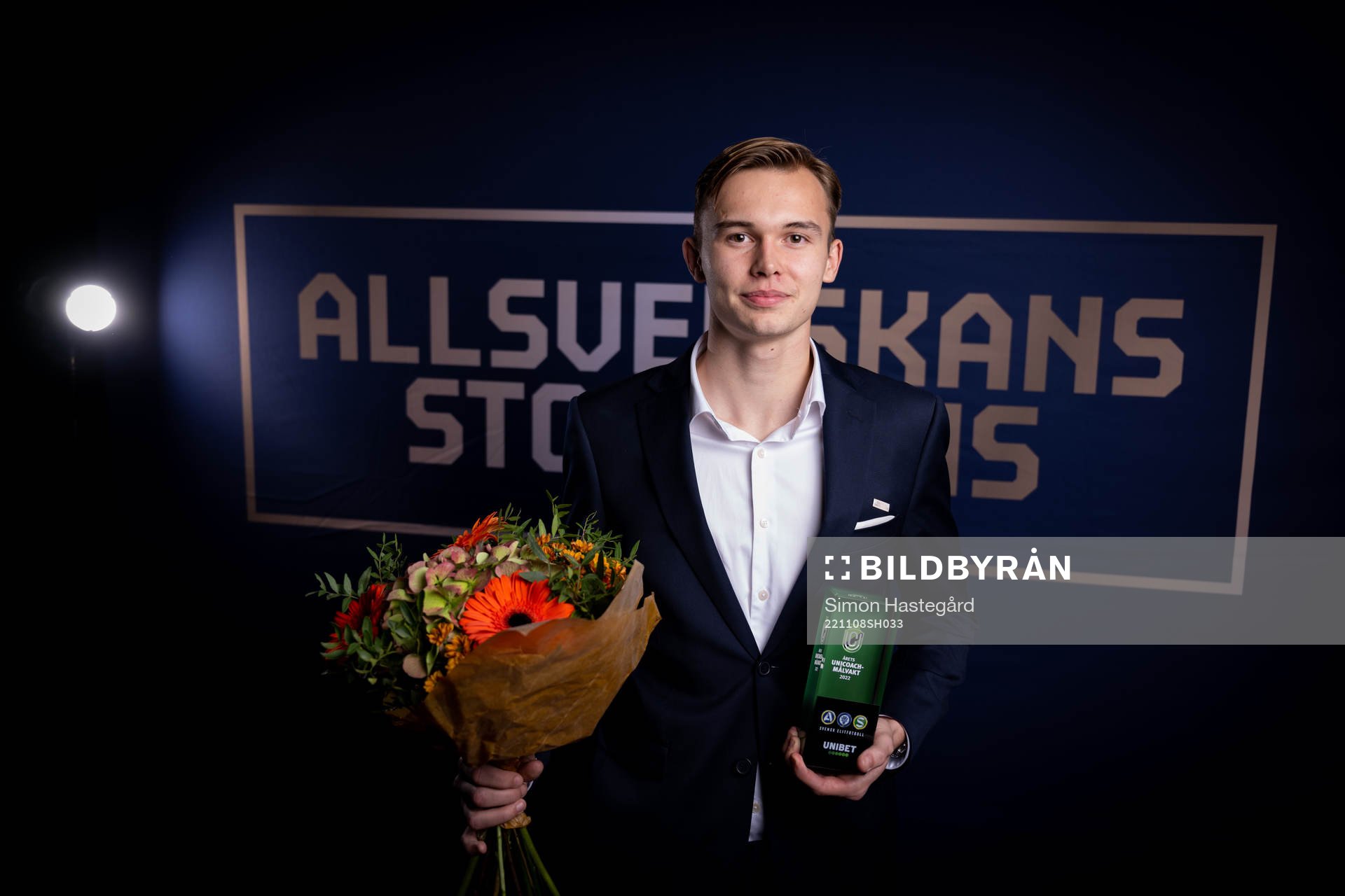 Djurgårdens André Picornell, Årets Unicoachmålvakt under Allsvenskans Stora Pris den 8 november 2022 i Stockholm. 