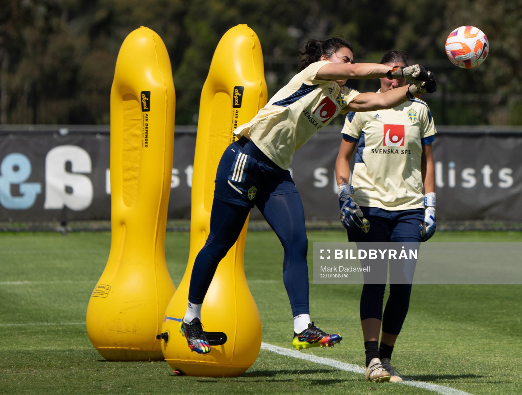 Goalkeeper Zecira Musovic and goalkeeper Emma Lind of the