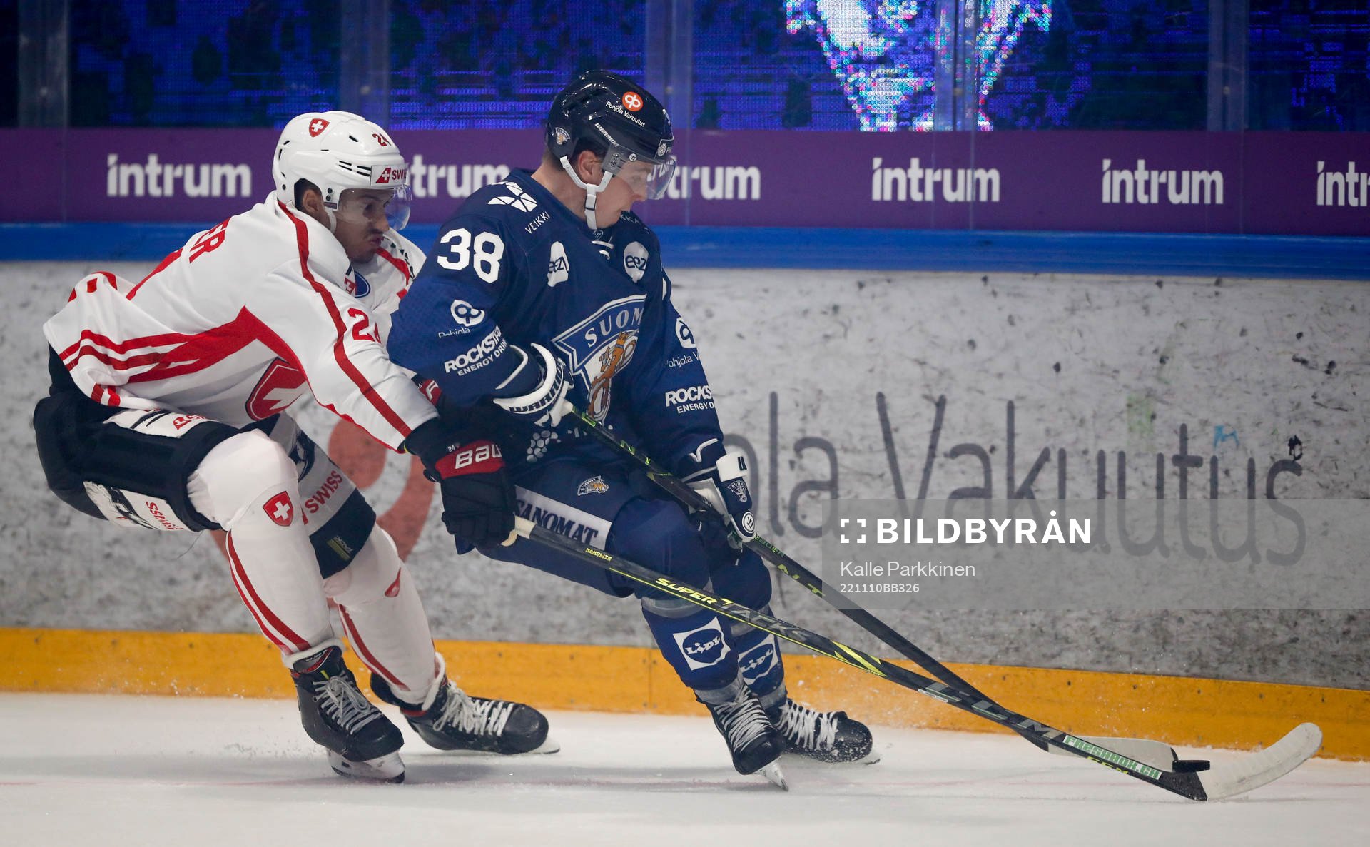 Mirco Müller of Switzerland and Jere Innala of Finland