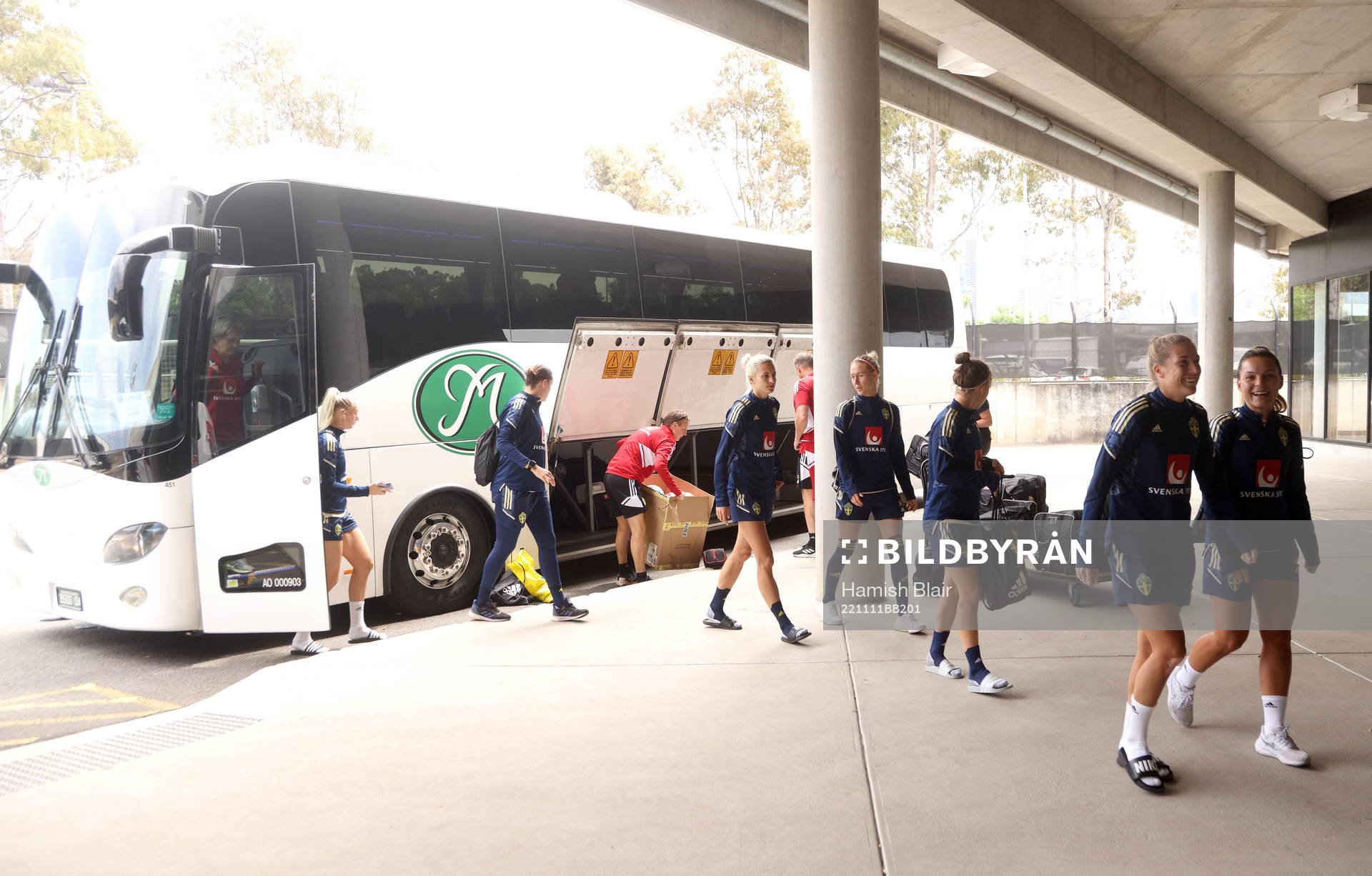 Players of the Swedish women's national football team arrive