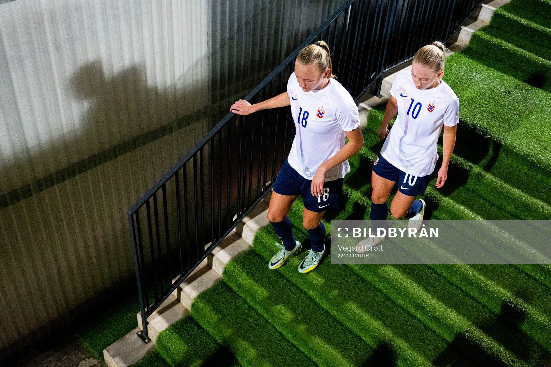 Frida Maanum and Thea Bjelde of Norway at half-time during the international friendly football match between France and Norway on November 11, 2022 in La Nucia.