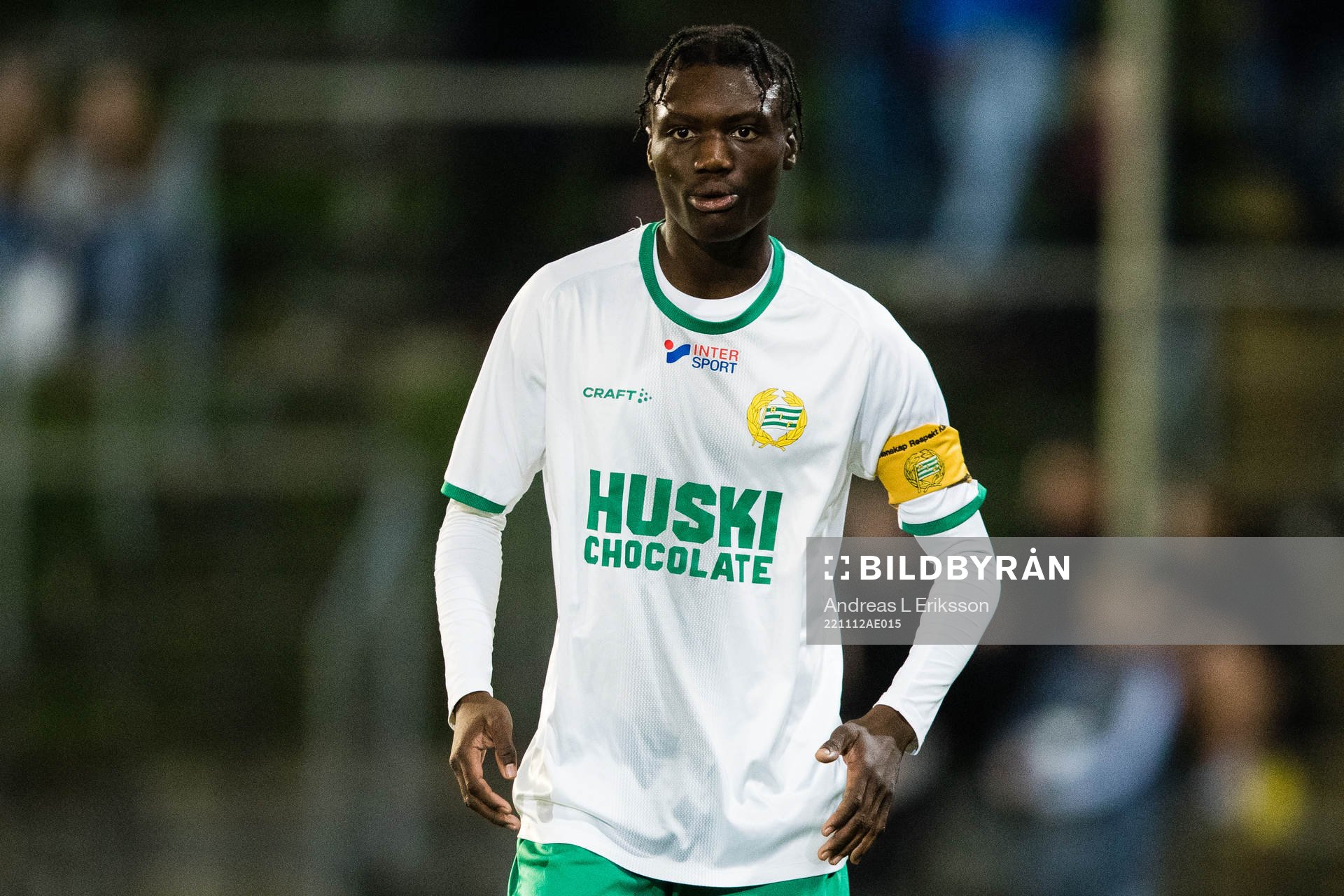 Hammarbys Essayas Lwampindy Bofua under fotbollsmatchen i P17-slutspelet mellan Hammarby och Malmö FF den 12 november 2022 i Stockholm.