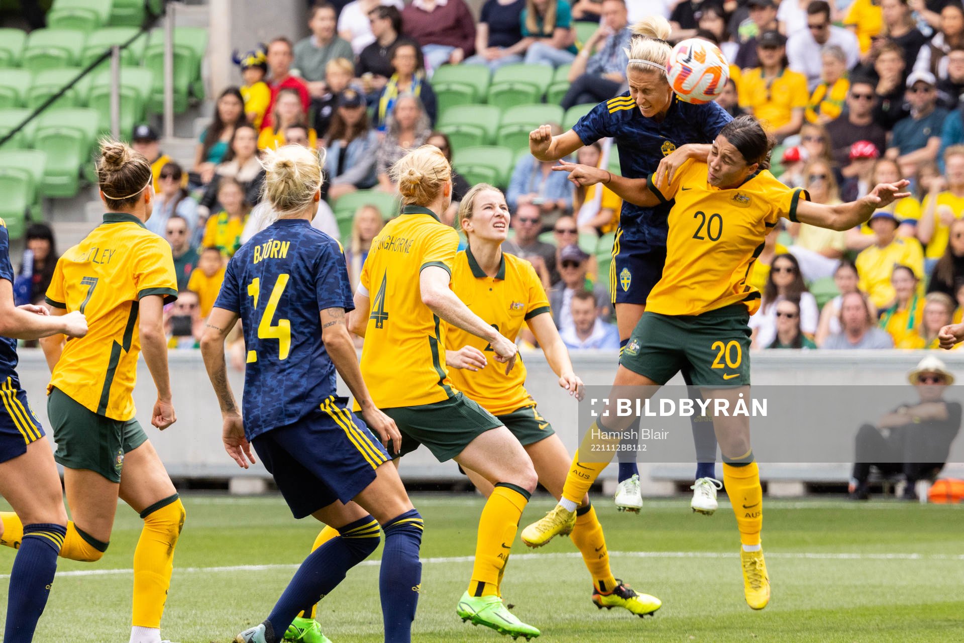 Emma Kullberg of Sweden and Samantha Kerr of Australia