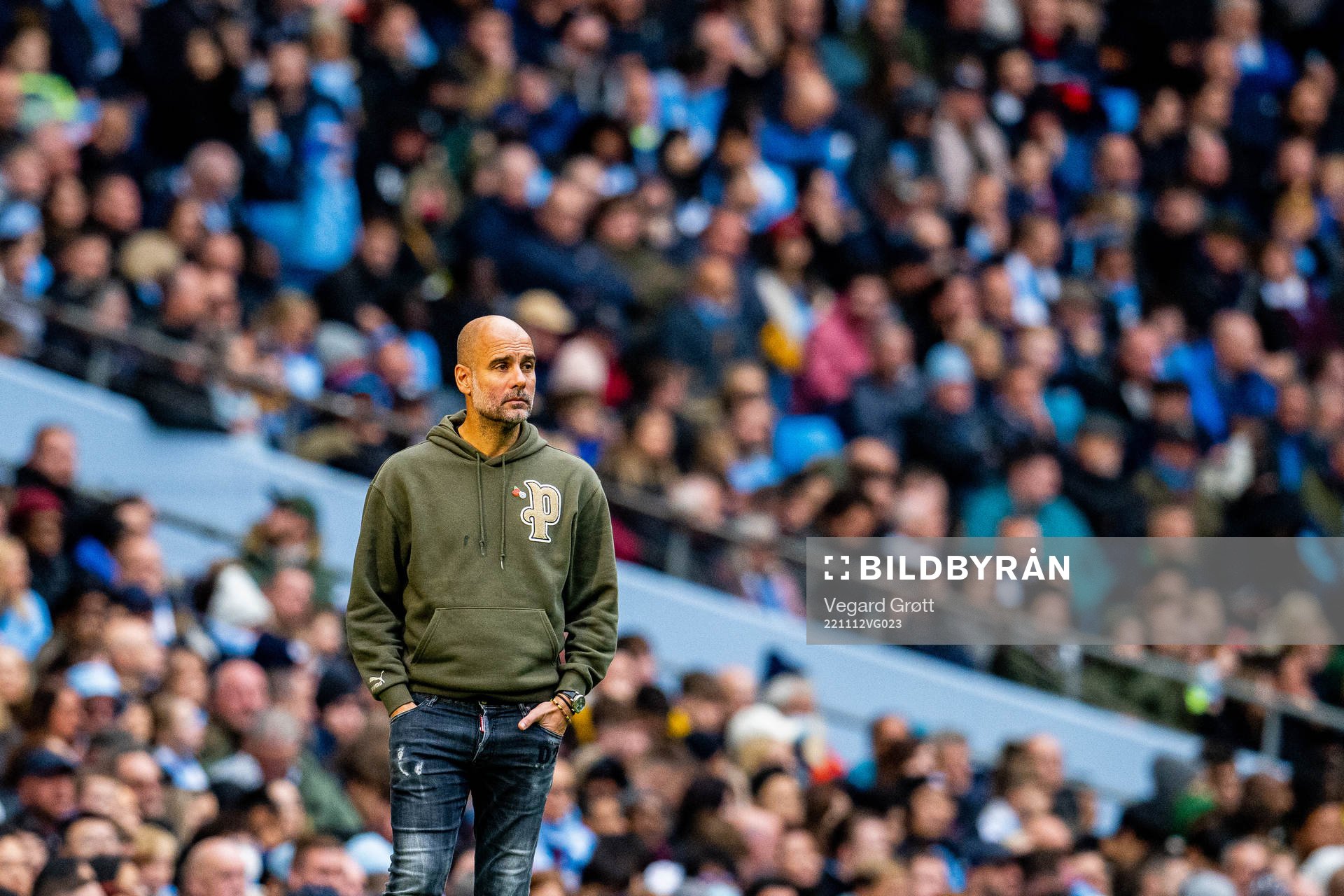 Pep Guardiola, manager of Manchester City, during the Premier League football match between Manchester City and Brentford on November 12, 2022 in Manchester.