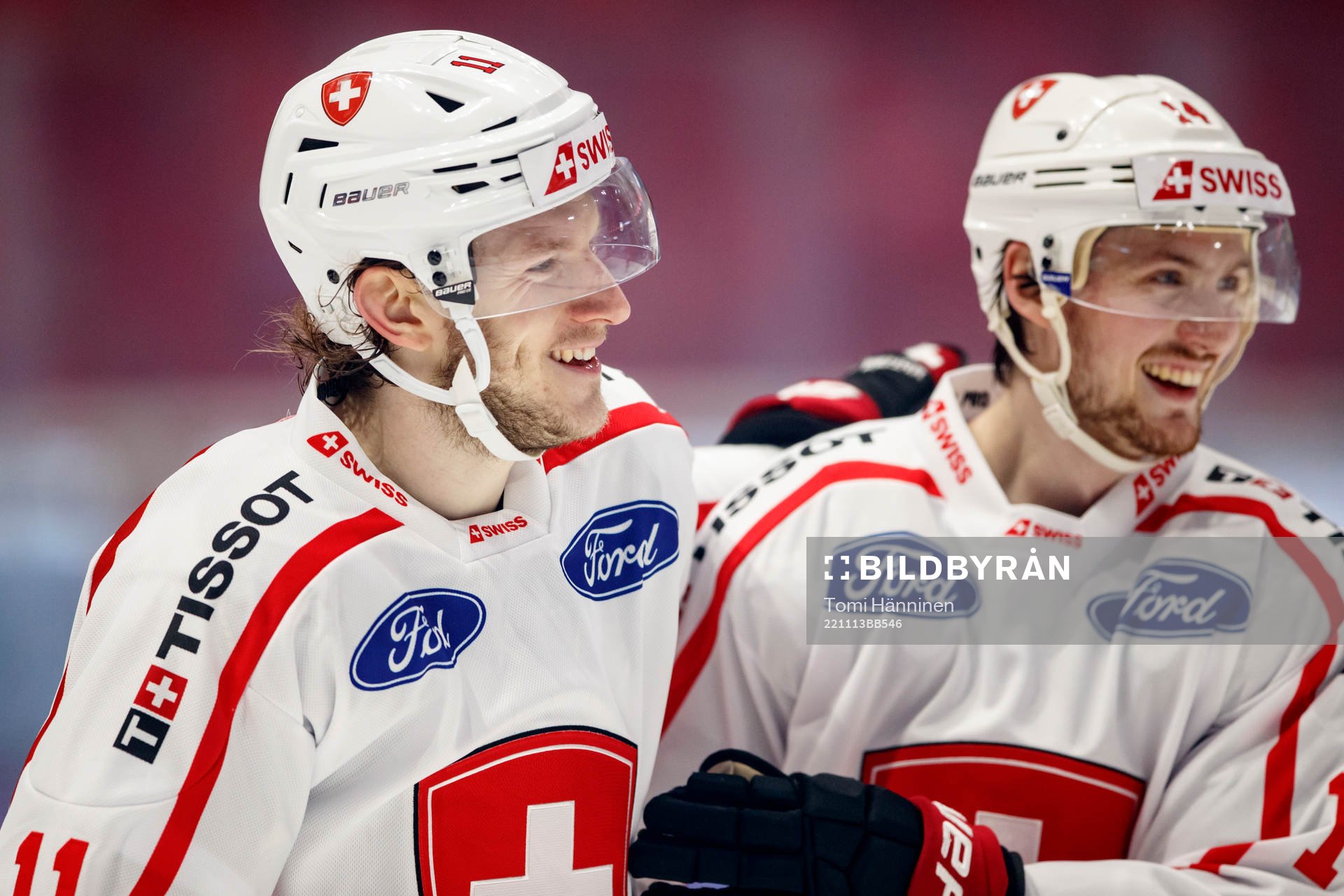 Sven Senteler of Switzerland celebrates with Dean Kukan