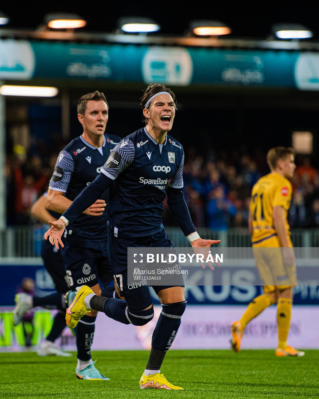 Brynjolfur Andersen Willumsson of Kristiansund celebrates after scoring the 1-1 goal during the Eliteserien match between Kristiansund and Jerv on November 13, 2022 in Kristiansund.