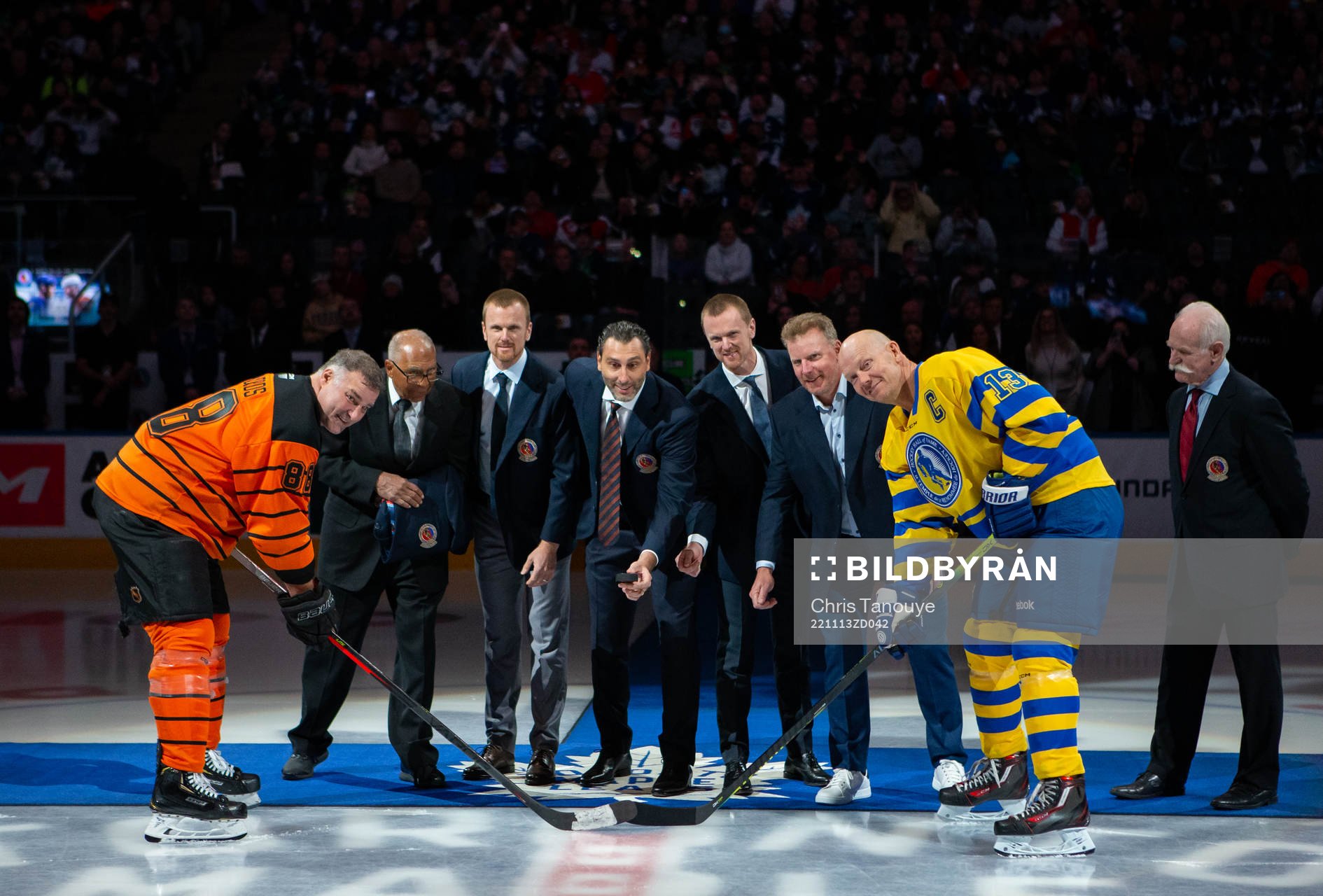 Daniel Sedin, Henrik Sedin and Daniel Alfredsson are joined