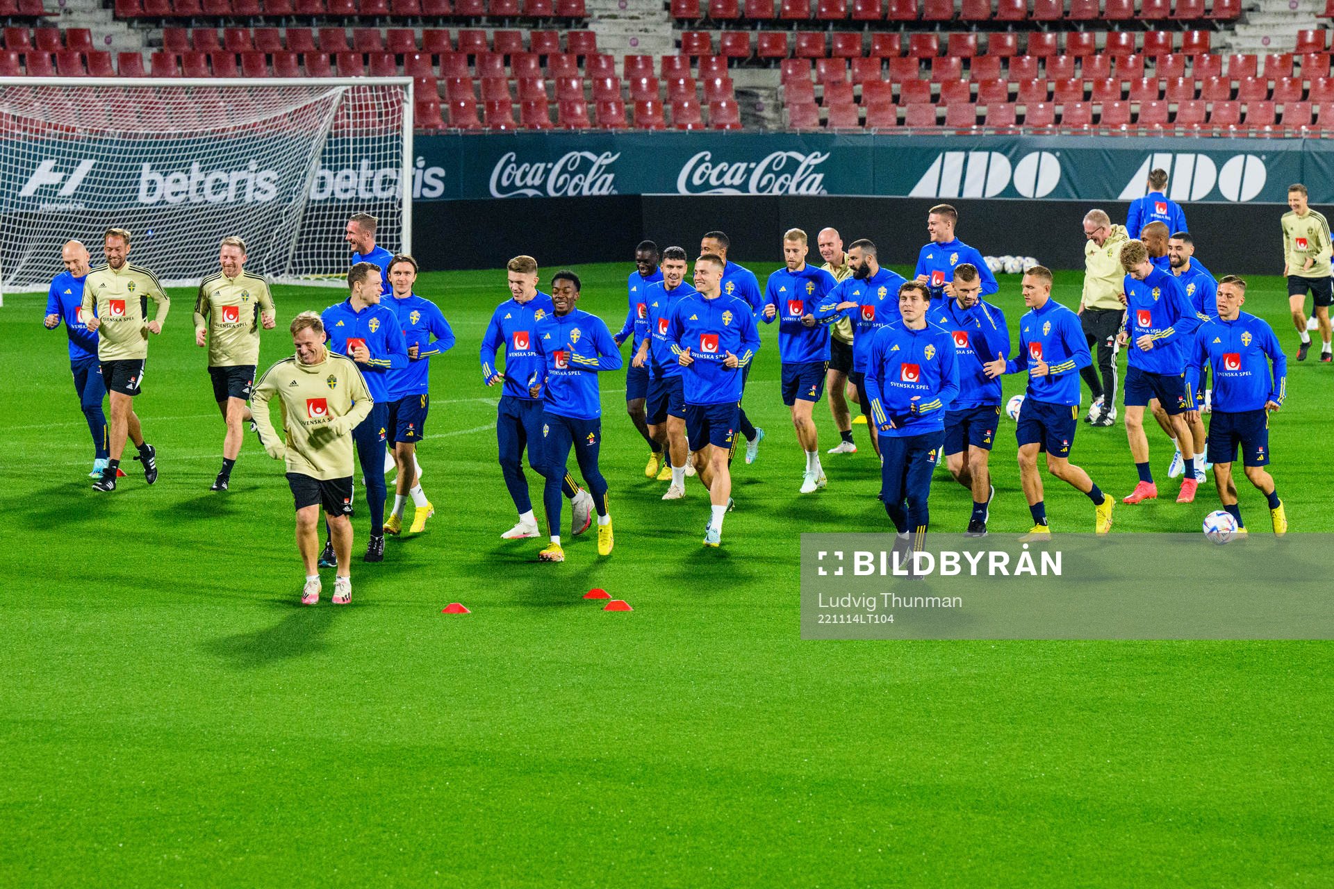 Players of the Swedish national football team warm up