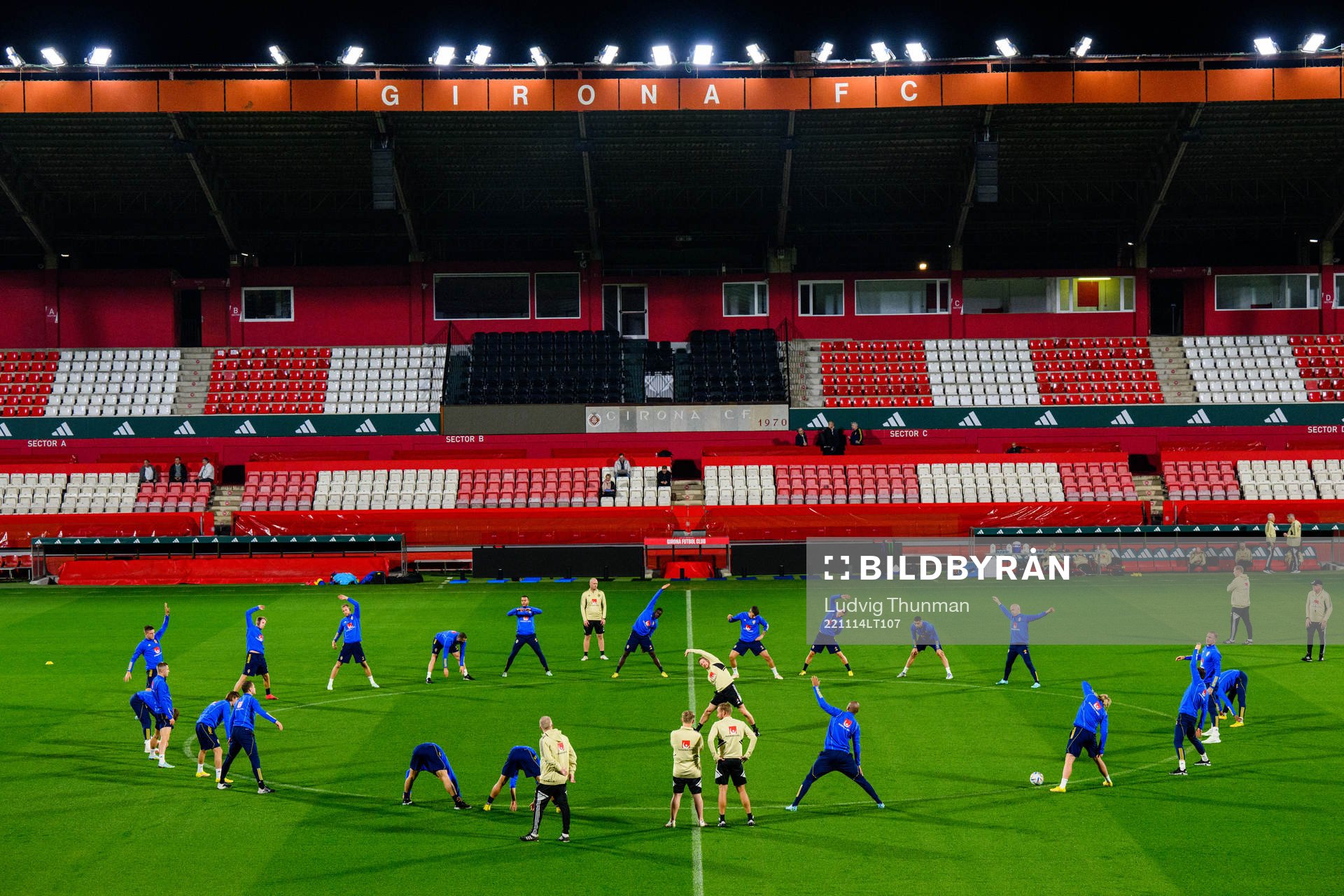 Players of the Swedish national football team warm up