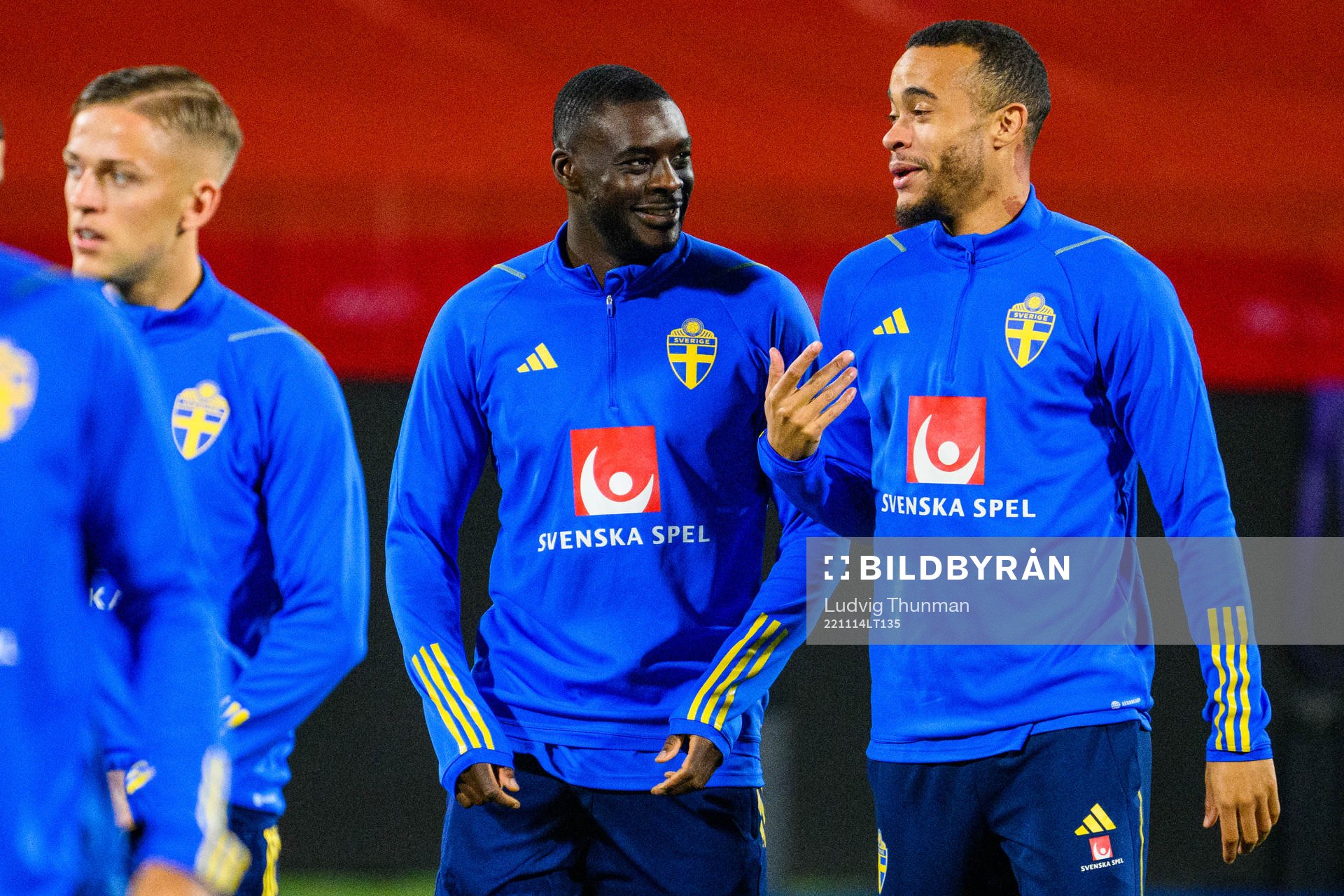 Ken Sema and Robin Quaison of the Swedish national football team during a training session on November 14, 2022 in Girona. 