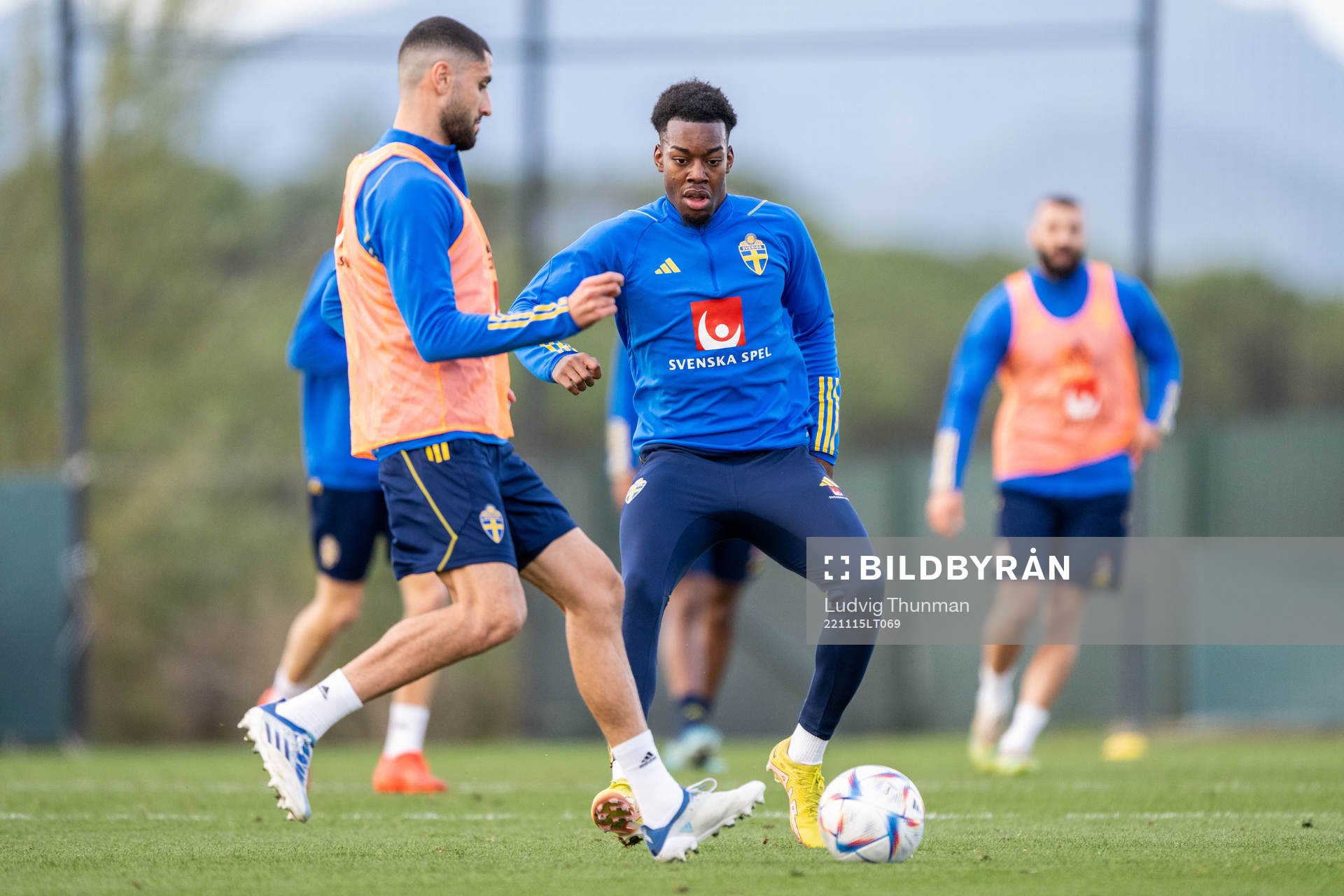Anthony Elanga of the Swedish national football team during a training session on November 15, 2022 in Girona. 