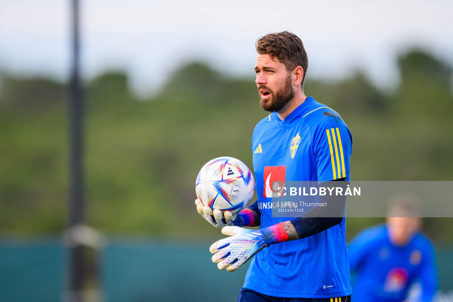 Goalkeeper Kristoffer Nordfeldt of the Swedish national