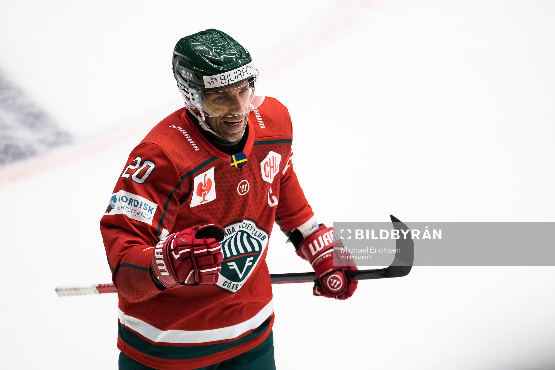 Joel Lundqvist of Frölunda celebrates scoring 1-0