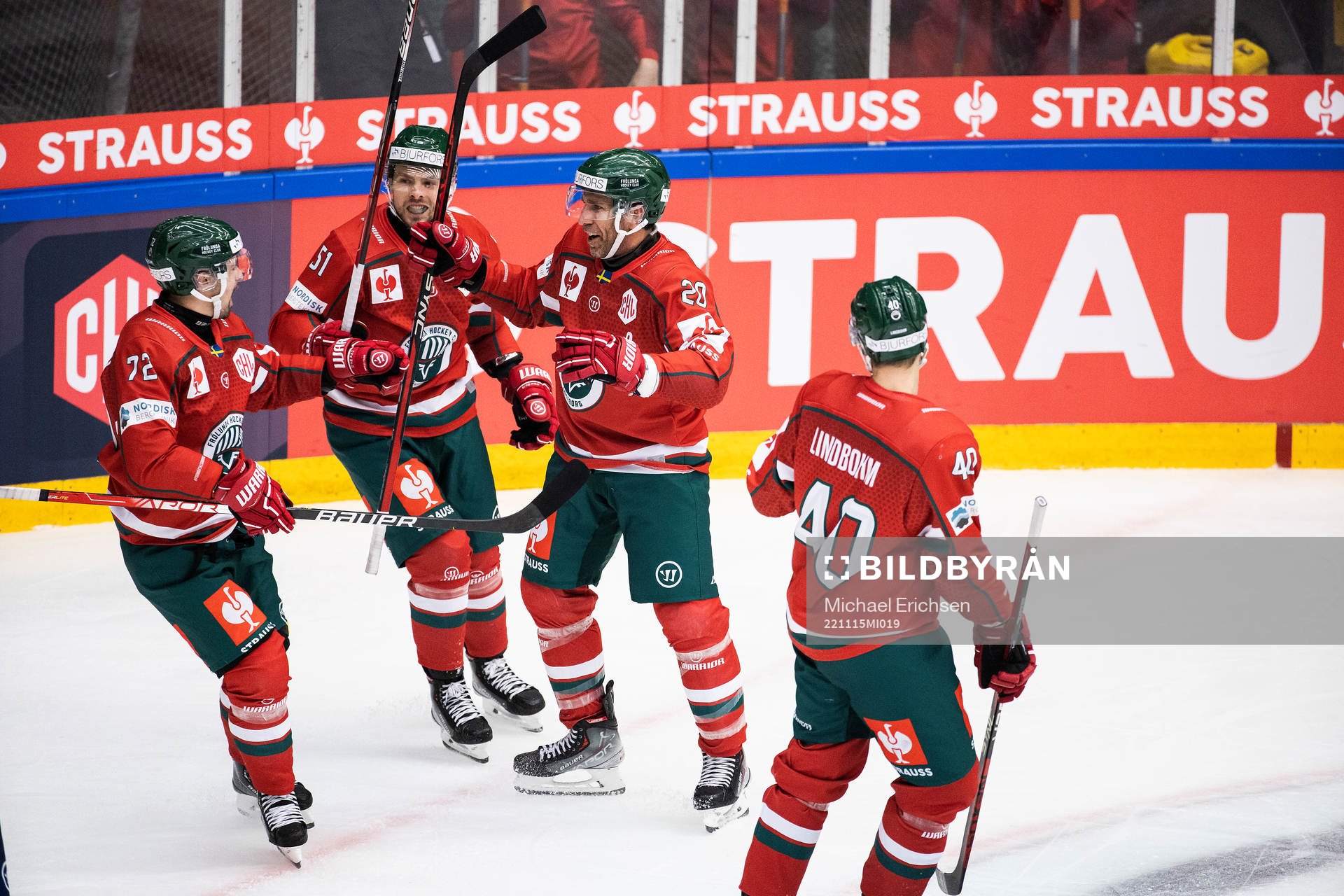 Joel Lundqvist of Frölunda celebrates scoring 1-0