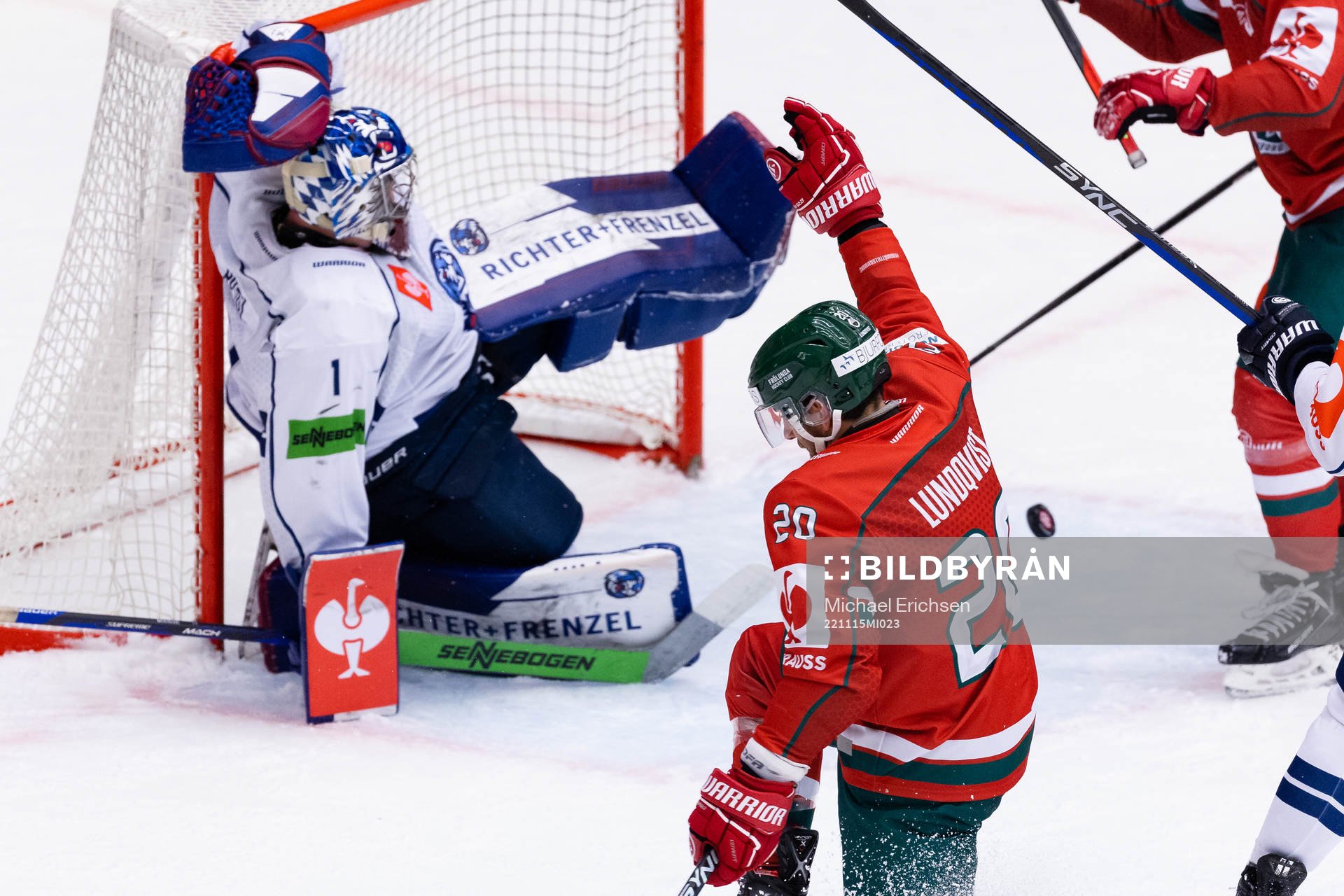 Joel Lundqvist of Frölunda celebrates scoring 3-0